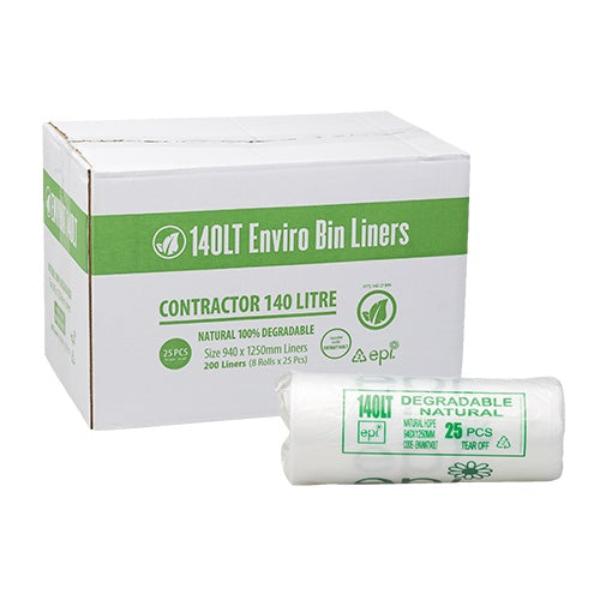 140Lt Contractor EHD Enviro Natural Trash Bags Roll - Heavy Duty Garbage Bags for Construction Sites, Offices & Home Waste Disposal