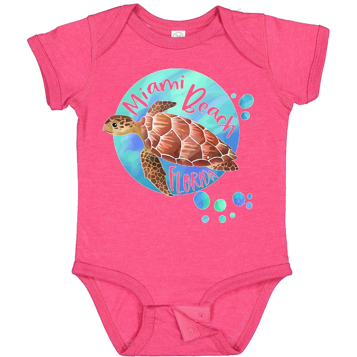 Inktastic Miami Beach Florida Swimming Sea Turtle with Bubbles Baby Bodysuit - Cute Ocean-Themed Onesie for Infants, Beach Vacation Outfit, Newborn Photo Shoot, Baby Shower Gift