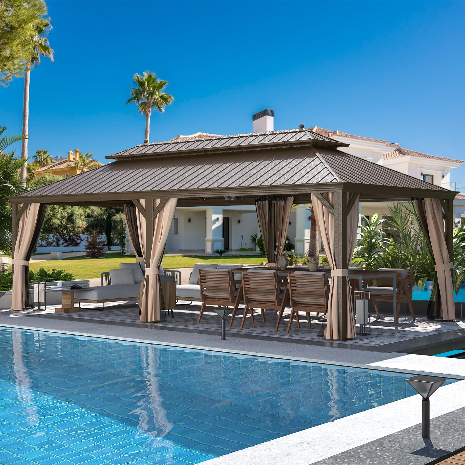 EROMMY 12x24 Hardtop Privacy Gazebo with Insect Screen - Outdoor Patio Canopy for Backyard, Garden, and Poolside Relaxation