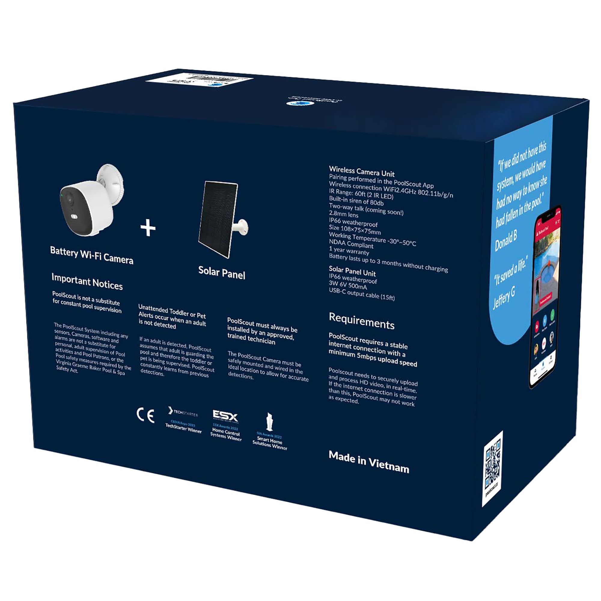 Wireless Pool Security Alarm System - Solar & Battery Powered Drowning Prevention Kit for Toddlers & Pets | Includes 3-Month Premium Subscription | Ideal for Backyard Swimming Pools, Spas & Water Safety