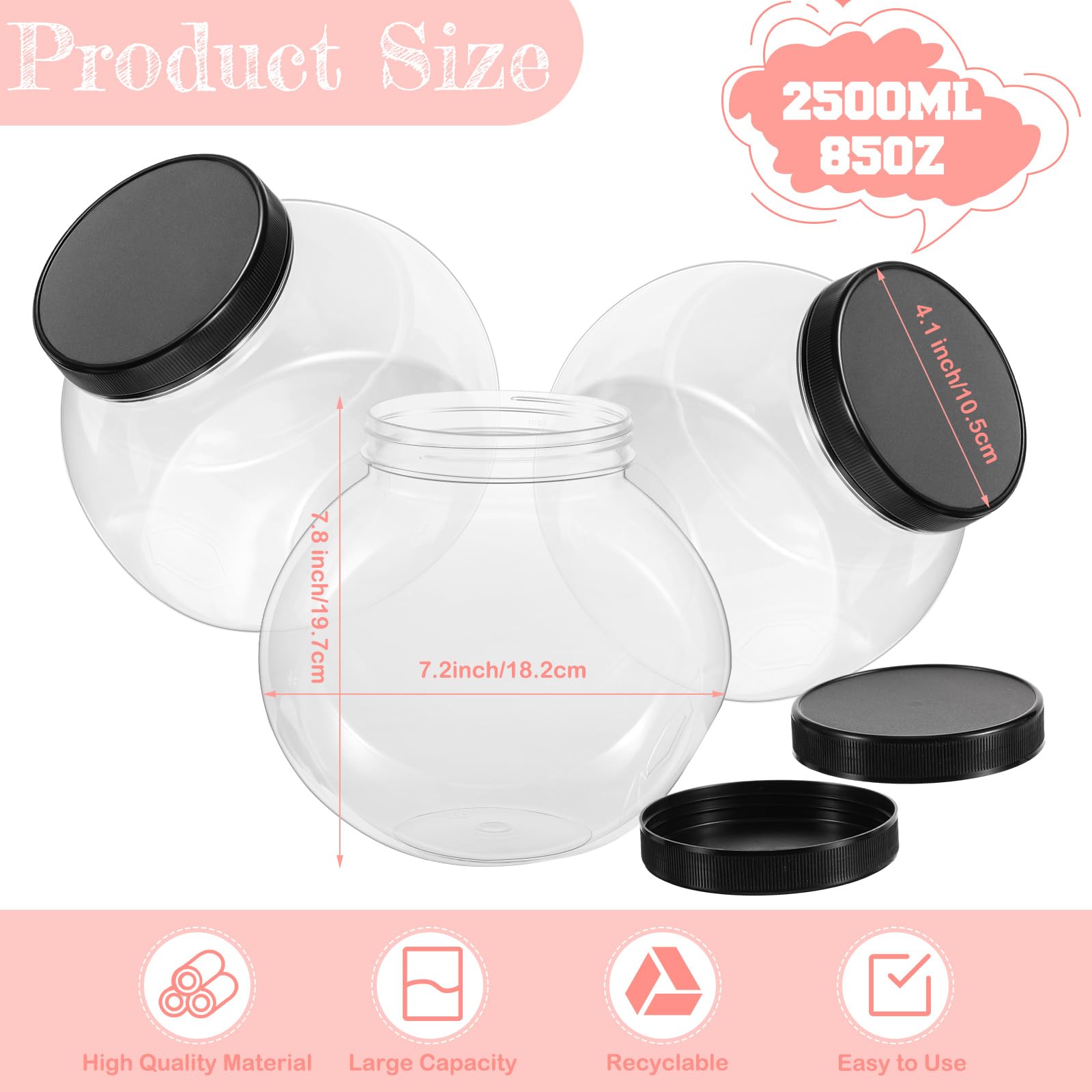 Sunnyray 6-Piece 85 oz Clear Plastic Candy Cookie Jar Set with Lids - Slanted Design for Candy Buffet, Party Table, Kitchen Counter & Home Office Storage | Airtight Containers for Cookies, Sweets & Snacks