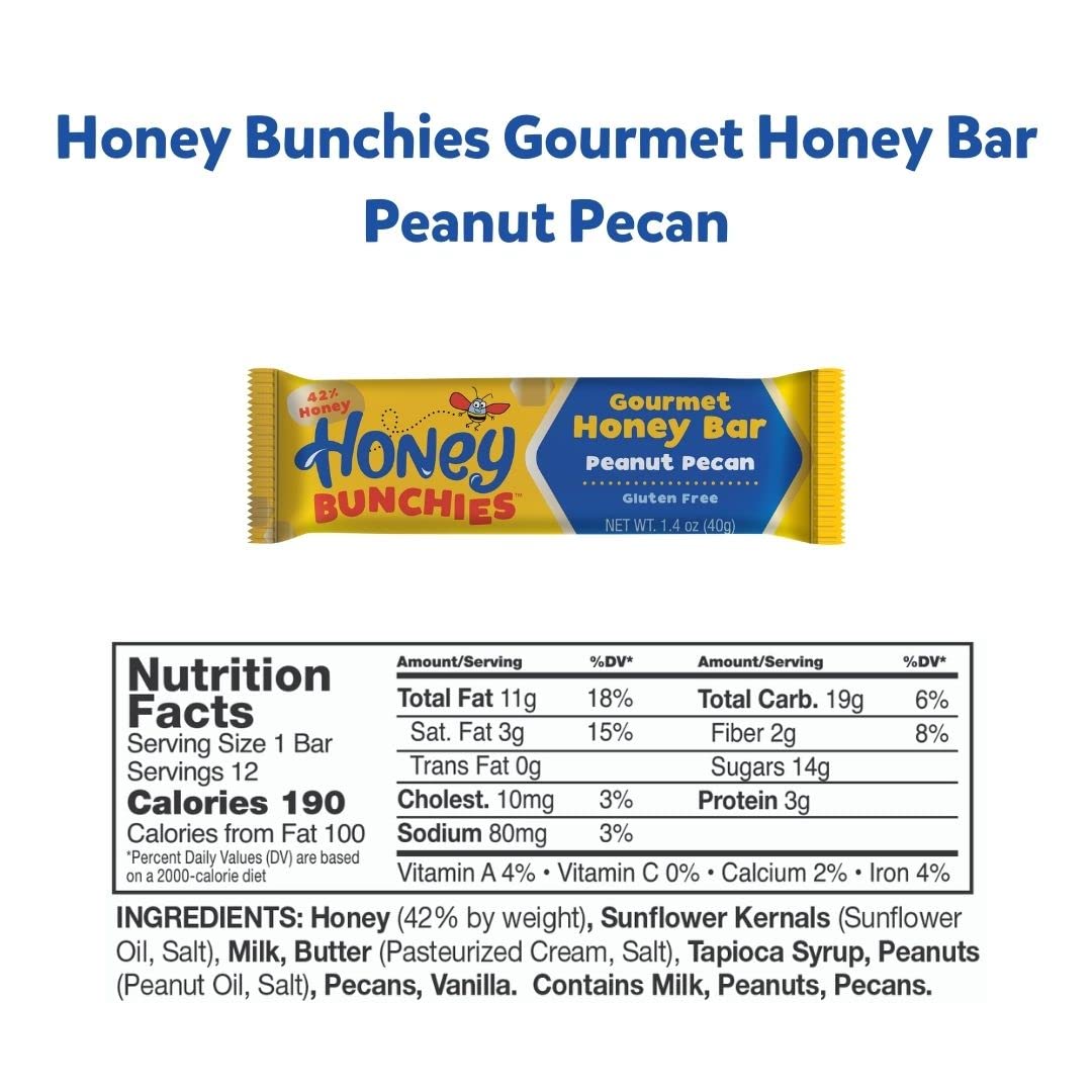 BON BEE Honey Bars - Natural Energy Snacks for Breakfast & Hiking - 12 Pack