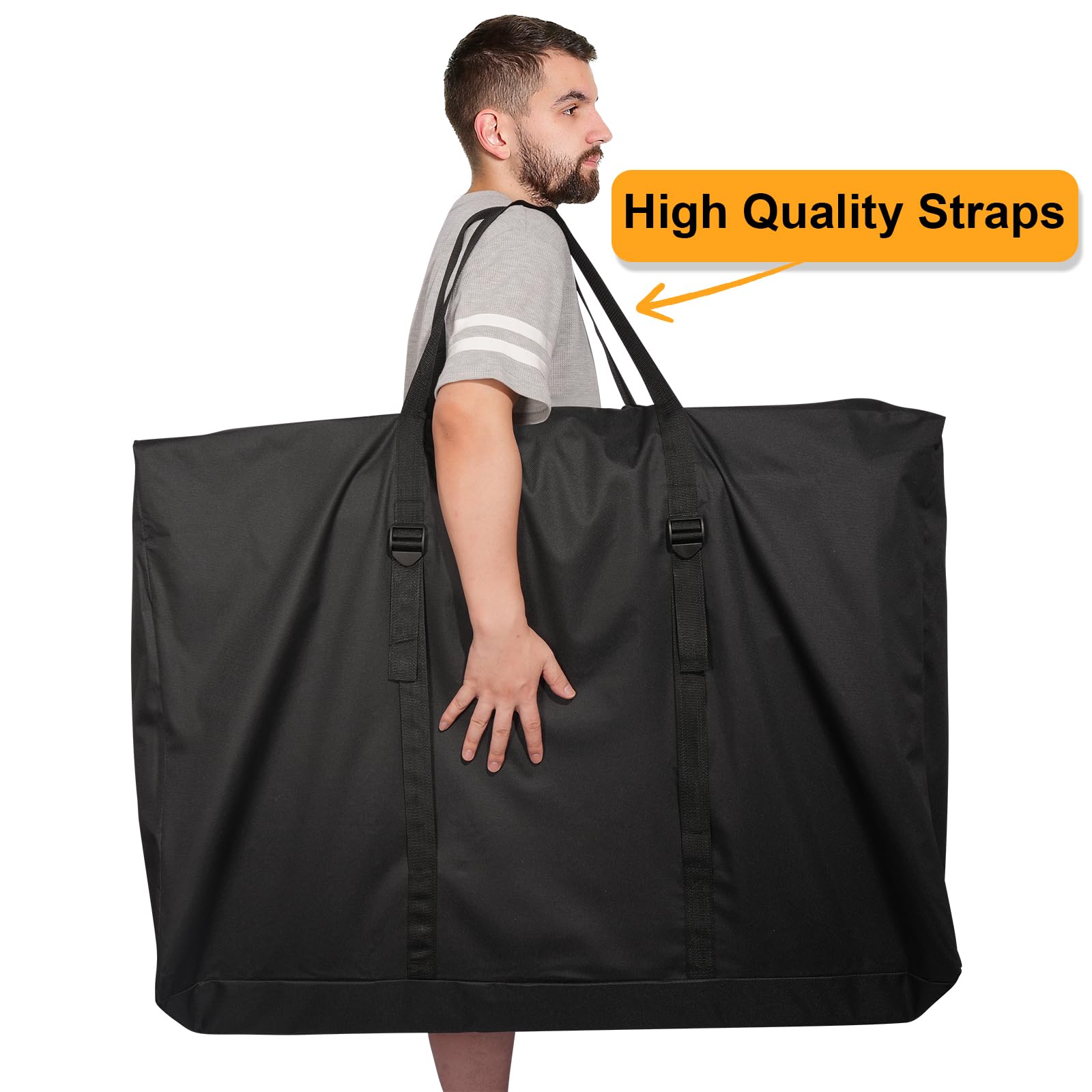 Heavy-Duty 600D Folding Chair Storage Bag with Zipper & Adjustable Straps - Waterproof Outdoor Chair Cover for Zero Gravity Chairs, Portable Carry Case for Camping, Beach, Picnics and Patio Furniture (Black)