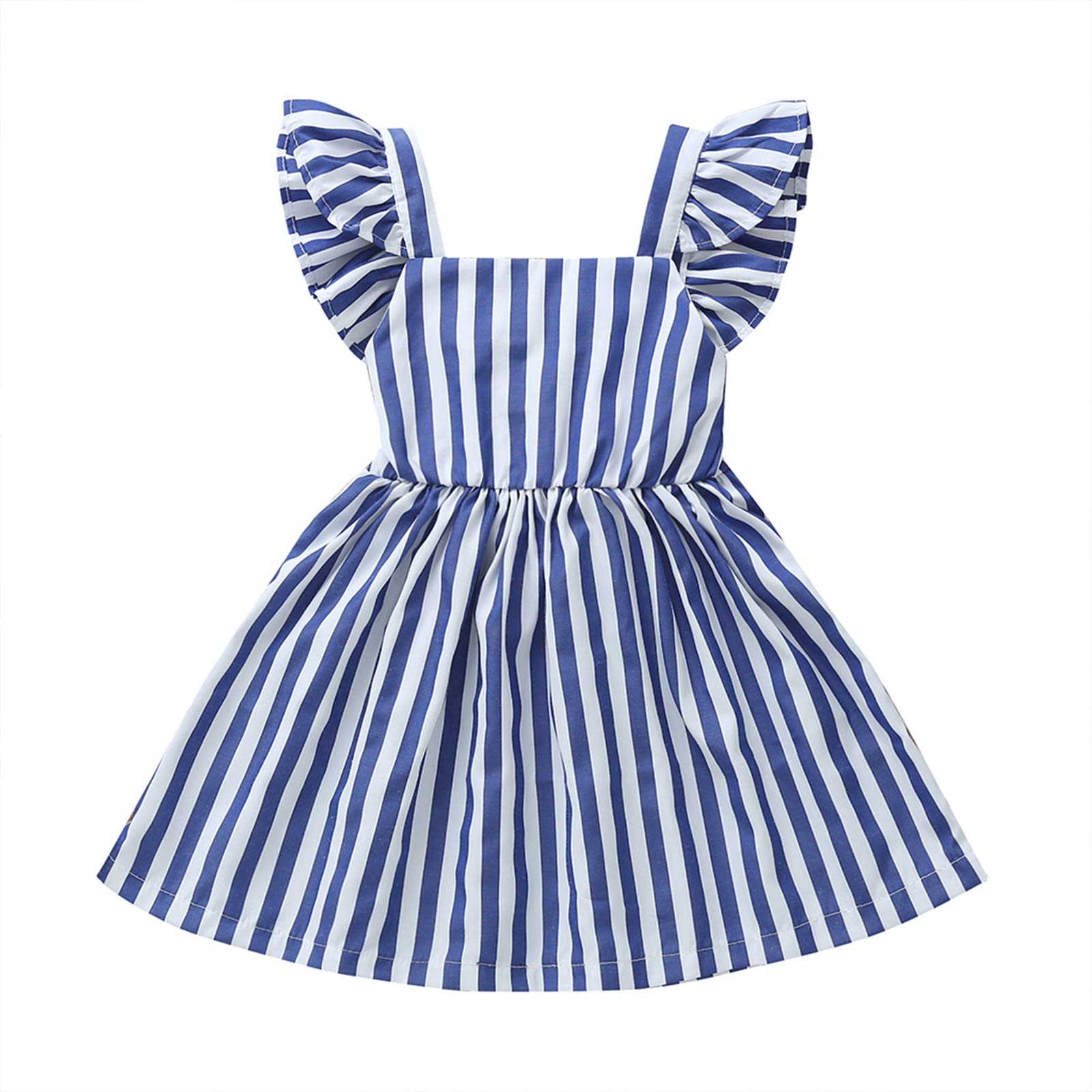 Votuleazi Girls Dresses for Kids - Striped Square Neck Flutter Sleeve Princess One Piece Skirt Outfit | Perfect for Birthday Parties, School Events & Family Photos