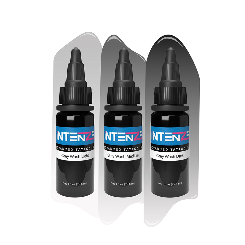 Intenze Tattoo Ink Grey Wash 4oz Set - Professional 3 Bottle Kit for Tattoo Artists & Permanent Makeup | Perfect for Shading, Highlighting & Realistic Tattoo Designs