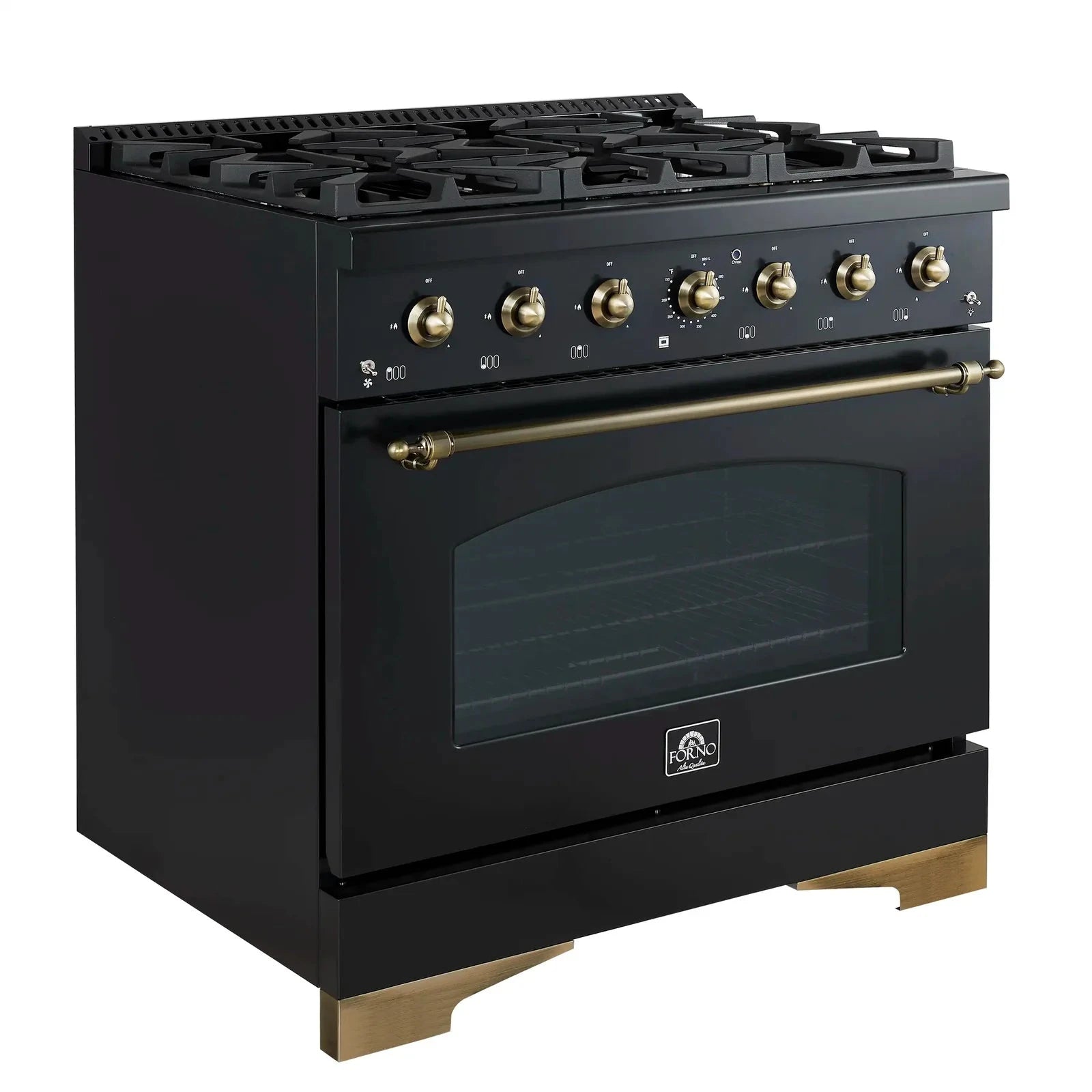 **Forno Antico 36-Inch Dual Fuel Range - 6 Gas Burners & Electric Convection Oven - Black with Antique Brass Trim (Model FFSGS6113 36BLK) - Perfect for Gourmet Cooking & Modern Kitchens**