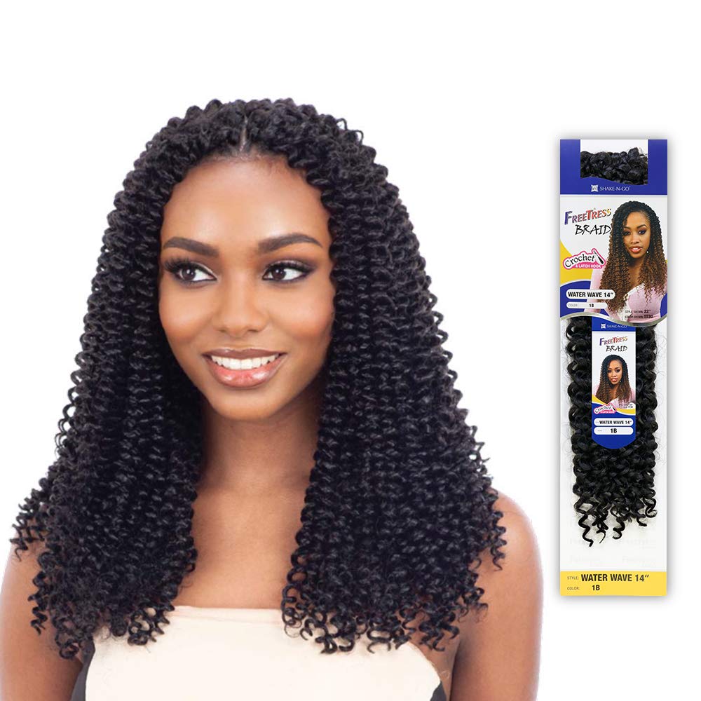 Freetress Synthetic Bulk Crochet Braid Hair Extensions - WATER WAVE 14 Inch (1B Off Black) for Protective Styles & Boho Looks | Perfect for Braiding, Twist Outs & Natural Hairstyles