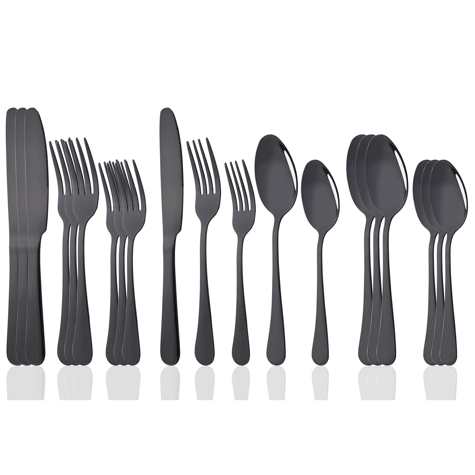 20-Piece Black Stainless Steel Flatware Set for 4 - Mirror Finish Silverware Cutlery Set with Knives, Forks & Spoons - Durable Dishwasher Safe Kitchen Utensils for Everyday Dining & Dinner Parties