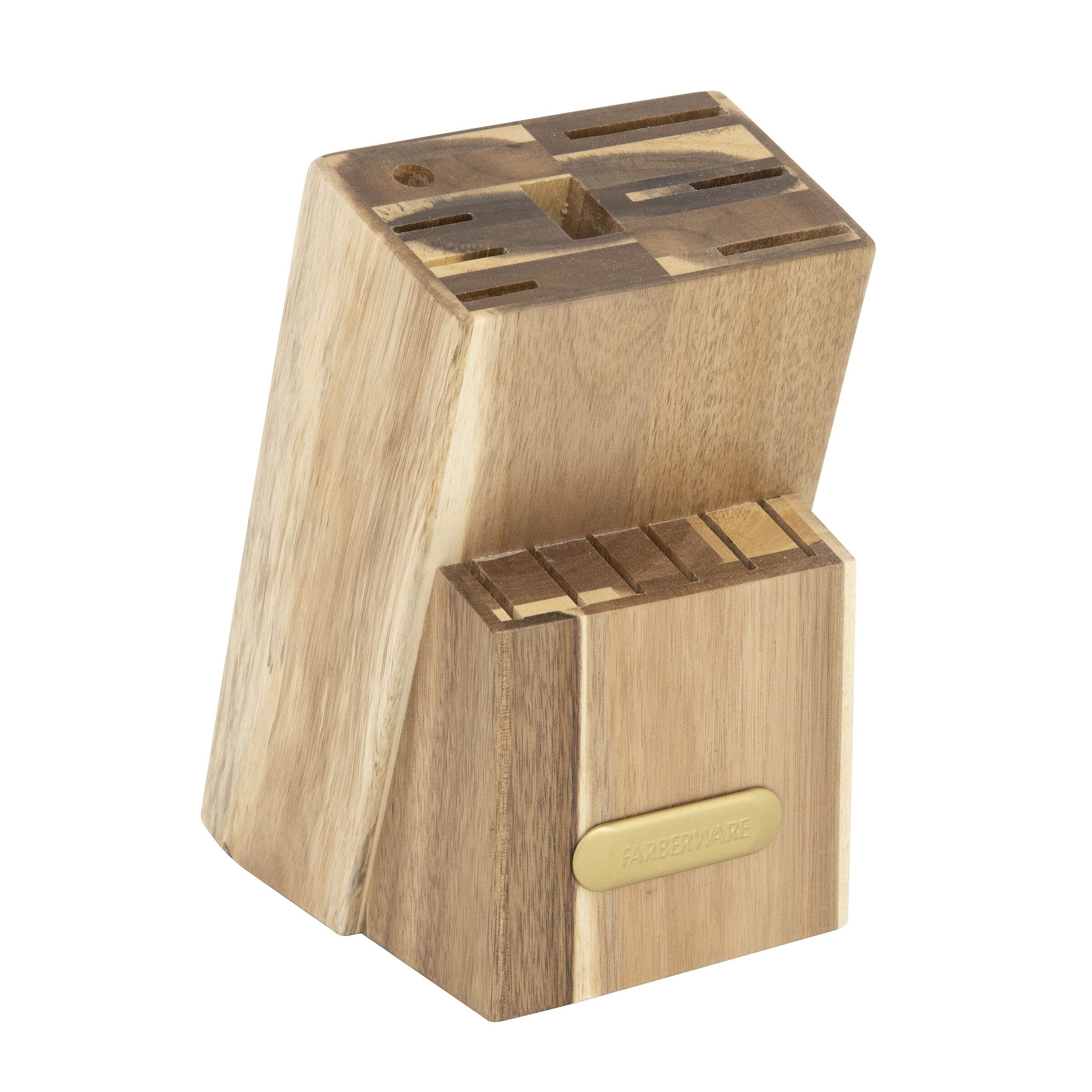 Farberware 15-Piece Triple Riveted Acacia Wood Knife Block Set - High Carbon Stainless Steel Kitchen Knives with Ergonomic Handles - Razor Sharp Knife Set in Pink and Gold - Perfect for Home Cooking, Professional Chefs & Gift Giving