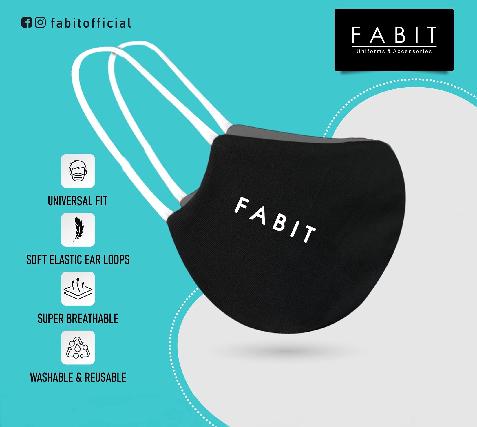 Fabit Reusable Face Mask (Navy Blue) 4-Pack - Washable & Breathable Cloth Face Coverings for Daily Use, Workouts, and Travel - Comfortable & Adjustable for Men & Women