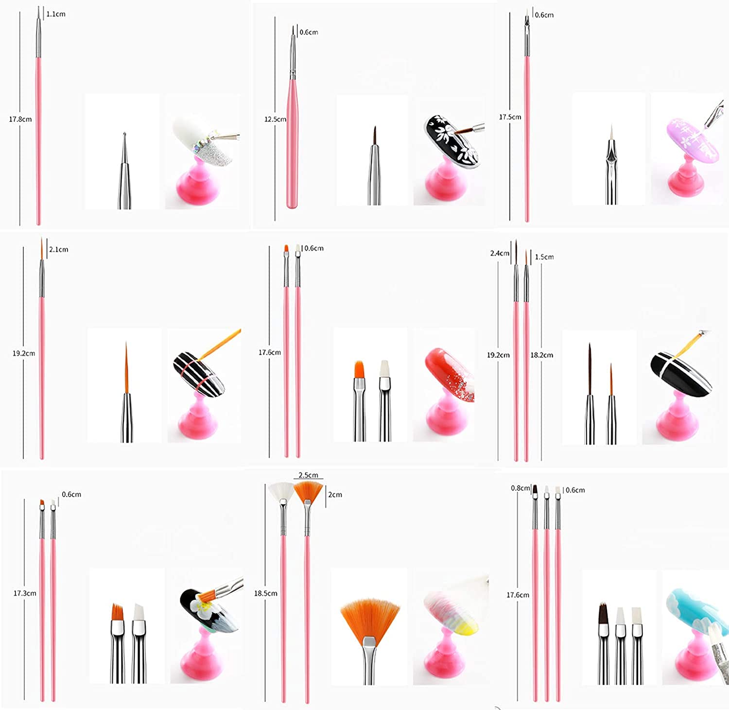 20-Piece Nail Art Pen Set with 5 Dual-End Dotting Tools & 15 Brushes for UV Gel Polish - Professional DIY Nail Design Kit for Manicure, Salon & Home Use