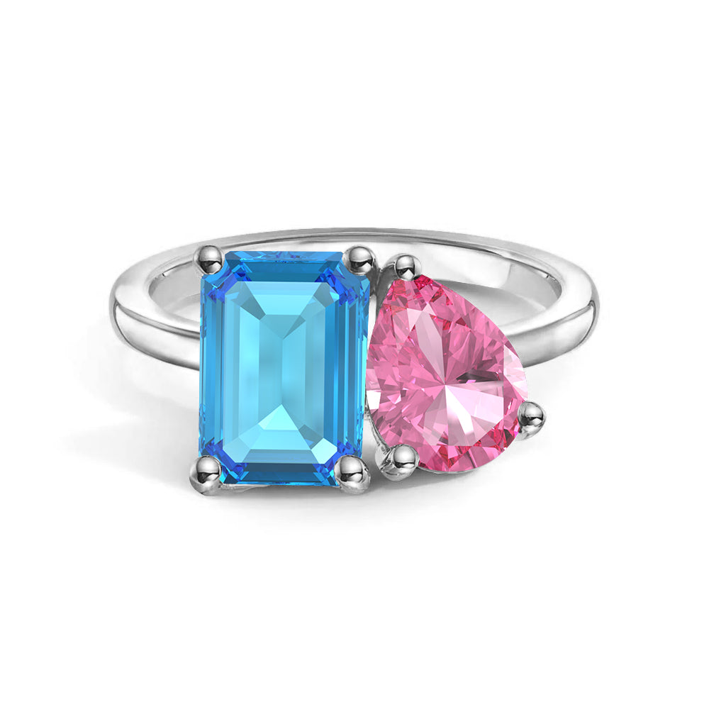 Personalized Toi et Moi Blue Topaz Birthstone Ring for Women - Custom Anniversary Jewelry Gift for Her - Perfect for Valentine's Day, Engagement & Romantic Occasions