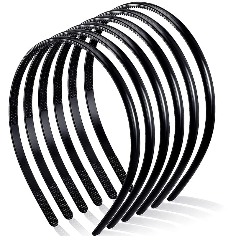 VediArt Black Plastic Plain Headbands with Teeth Comb - 6 Pack Skinny Hair Bands for Women & Girls - Perfect for Halloween, DIY Hairstyles, Cosplay, and Everyday Use