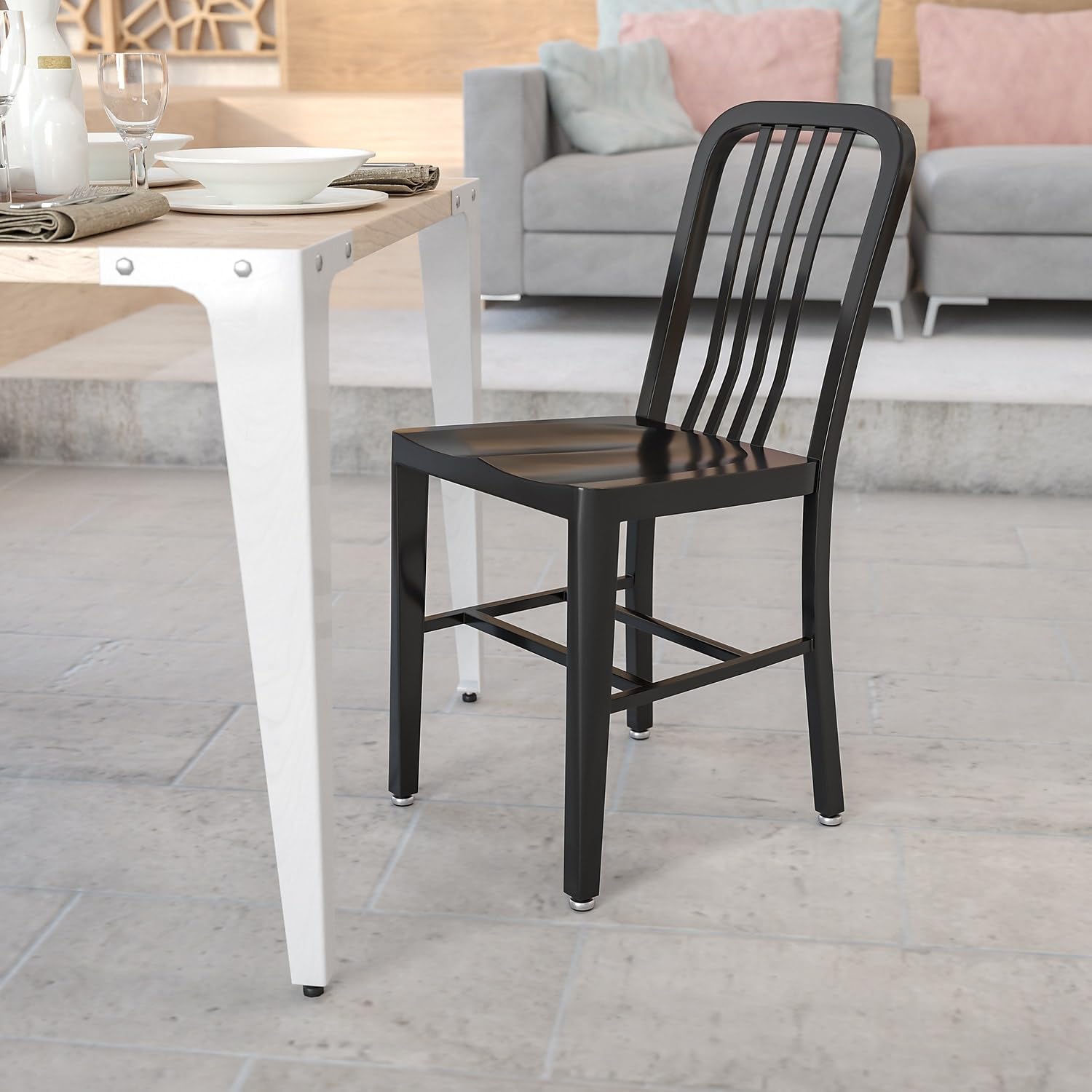 Flash Furniture Commercial Grade Black Metal Indoor-Outdoor Chair - Heavy Duty Stackable Dining Chairs for Restaurants, Cafes & Patio Use