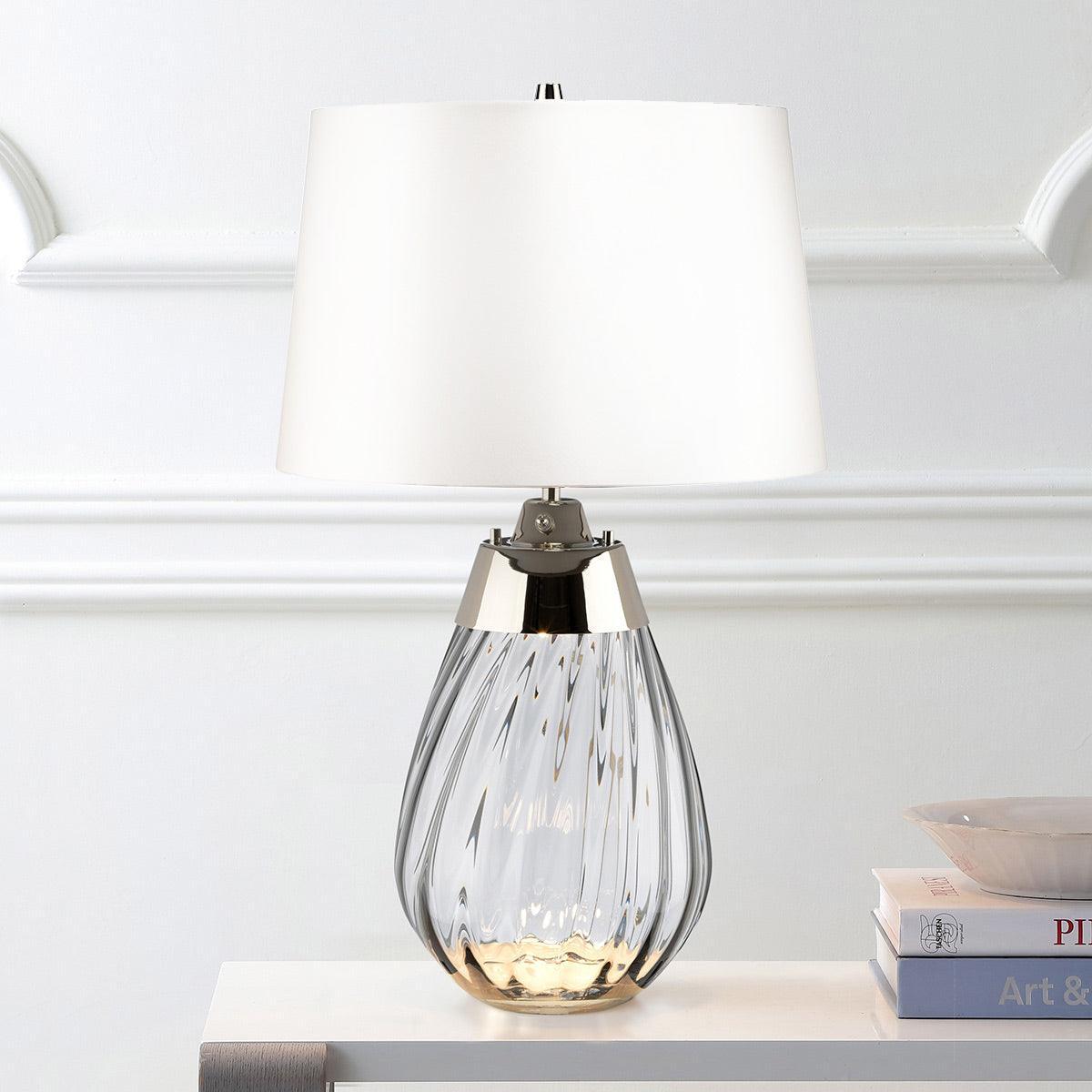 Lena 2-Light Small Smoke Glass Table Lamp with Off White Shade - Perfect for Bedroom Nightstand, Living Room End Table, or Office Desk Lighting