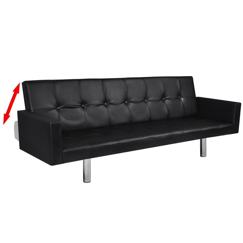 Memory Foam Convertible Futon Sofa Bed - Foldable Sleeper Couch with Armrests in Black Faux Leather | Fast Shipping | Perfect for Small Spaces, Guest Rooms & Apartments