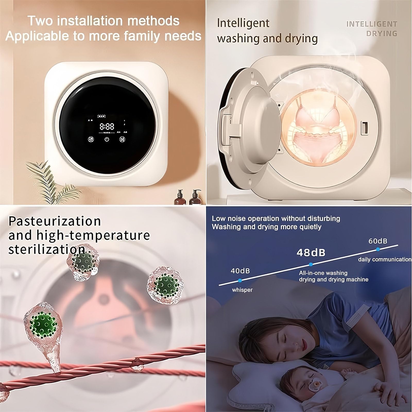 2 in 1 Mini Portable Washer and Dryer Combo - Compact Washing Machine with LCD Display & Stainless Steel Drum for Small Clothes, Underwear, Socks - Perfect for Apartments, Dorms, RVs & Travel Use