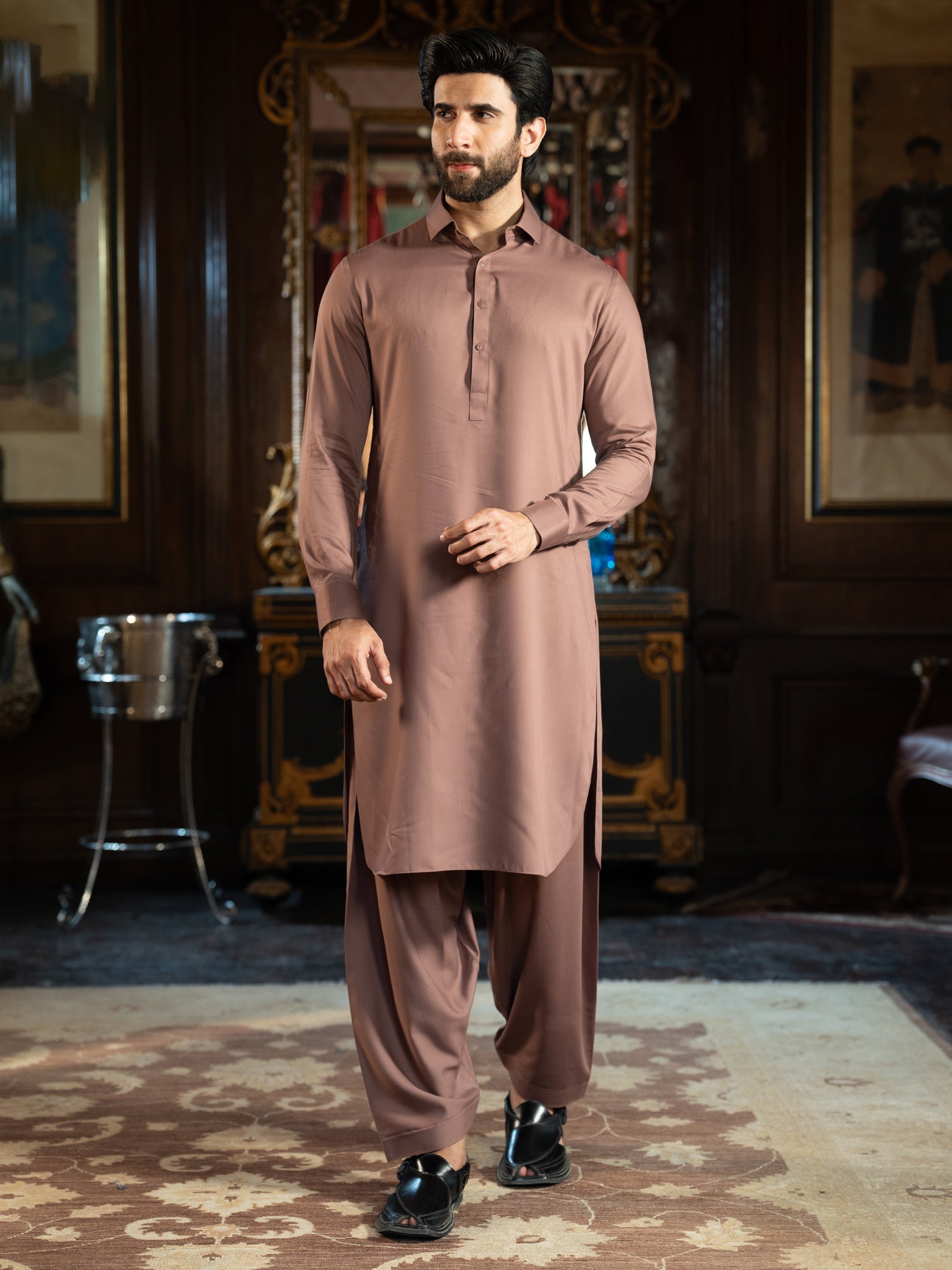 Blended Burberry Rose Love Shalwar Kameez by J. Junaid Jamshed - Elegant Pakistani Traditional Outfit for Weddings & Festive Occasions