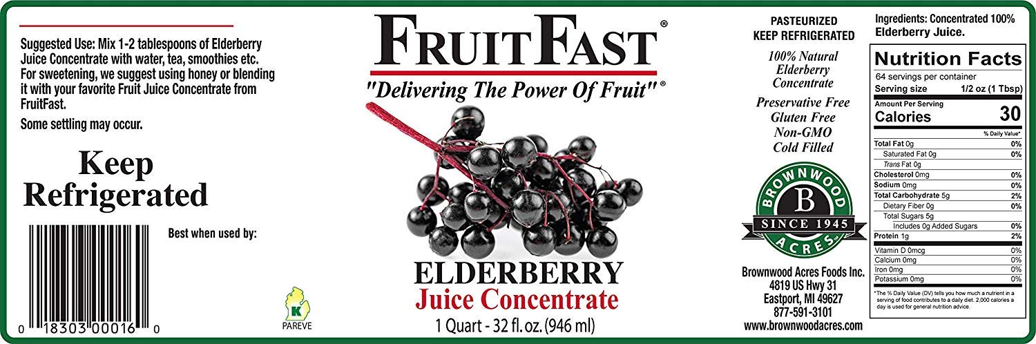 FruitFast 100% Pure Elderberry Juice Concentrate (32 fl oz, Pack of 4) - Unsweetened, Non-GMO, Gluten Free, All Natural Immune Support Supplement | Boosts Immunity, Rich in Antioxidants | Perfect for Smoothies, Teas & Wellness Shots