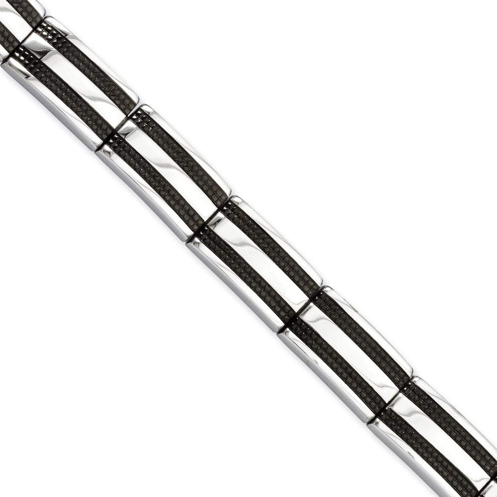 Stainless Steel Polished Fold Over IP Black Plated 8.25 Inch Bracelet for Women - Elegant Jewelry Gift for Birthday, Anniversary & Special Occasions