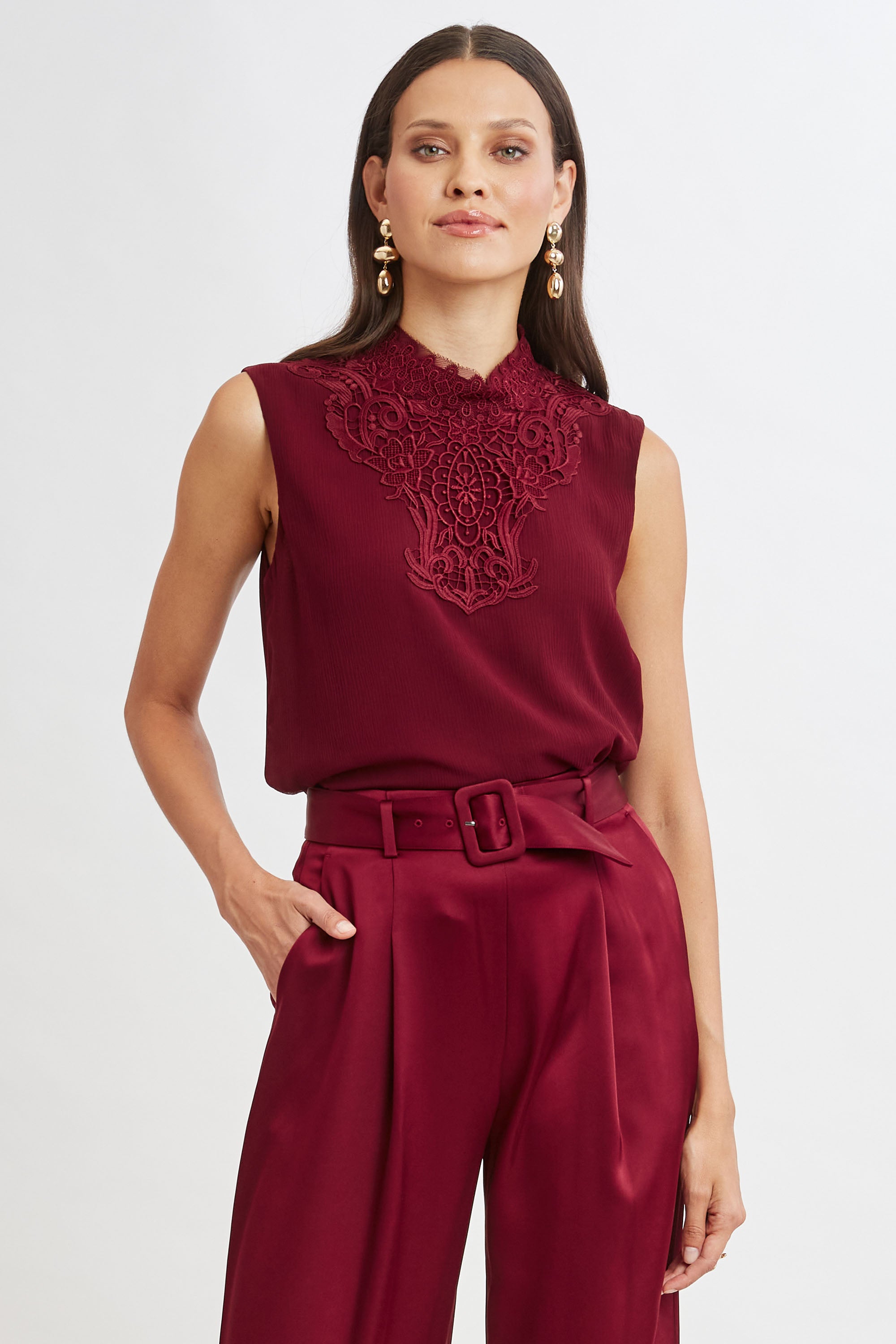 Elegant Lace Insert Crinkle Silk Chiffon Blouse for Women | Breathable Summer Shirt | Perfect for Office Wear, Date Night & Special Occasions