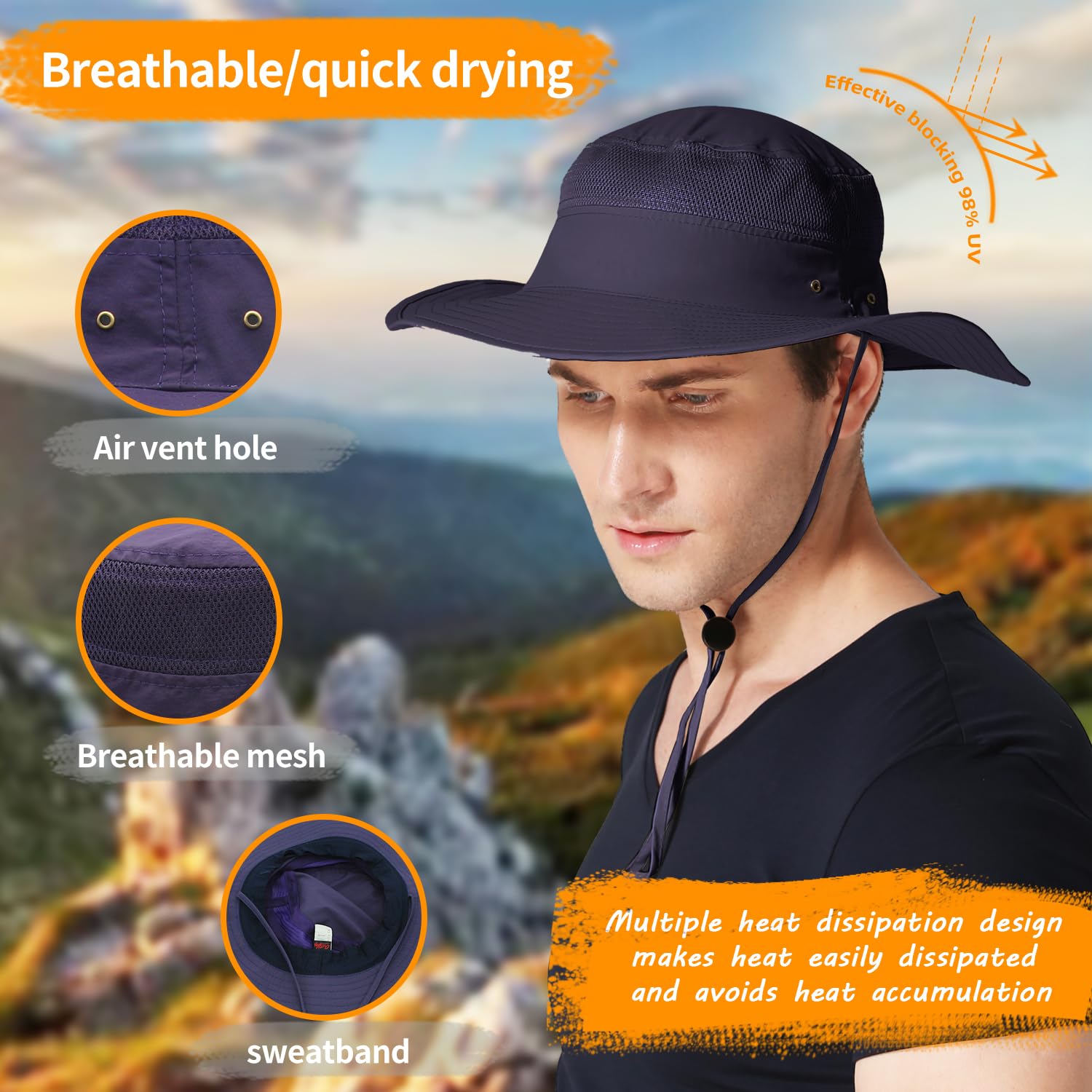 UPF 50+ Wide Brim Sun Hat for Women & Men - UV Protection Summer Bucket Hat for Fishing, Hiking, Beach, Gardening & Outdoor Activities