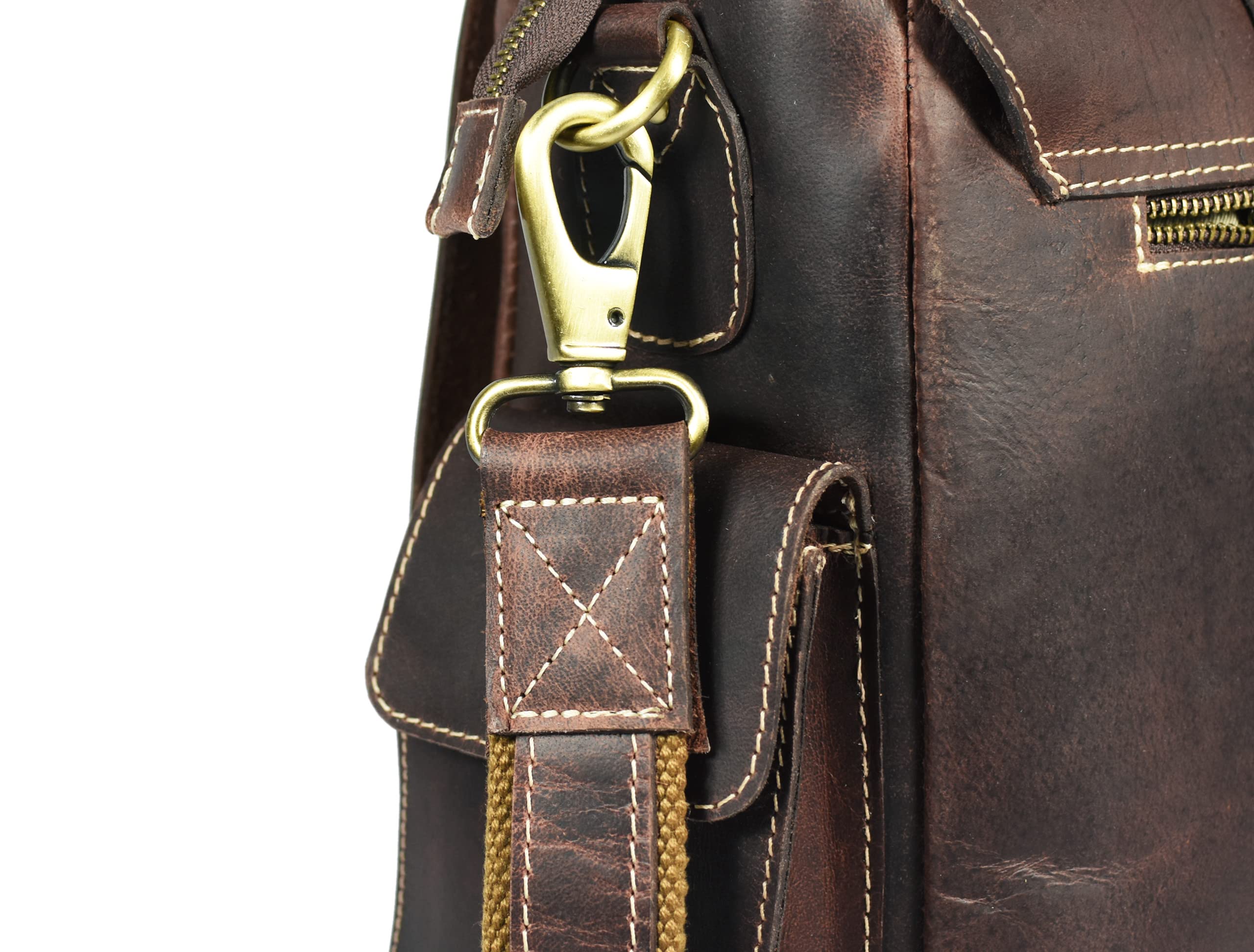 17 Inch Genuine Leather Laptop Briefcase for Business Professionals - Brown Walnut Color - Perfect for Office, Commuting & Business Travel