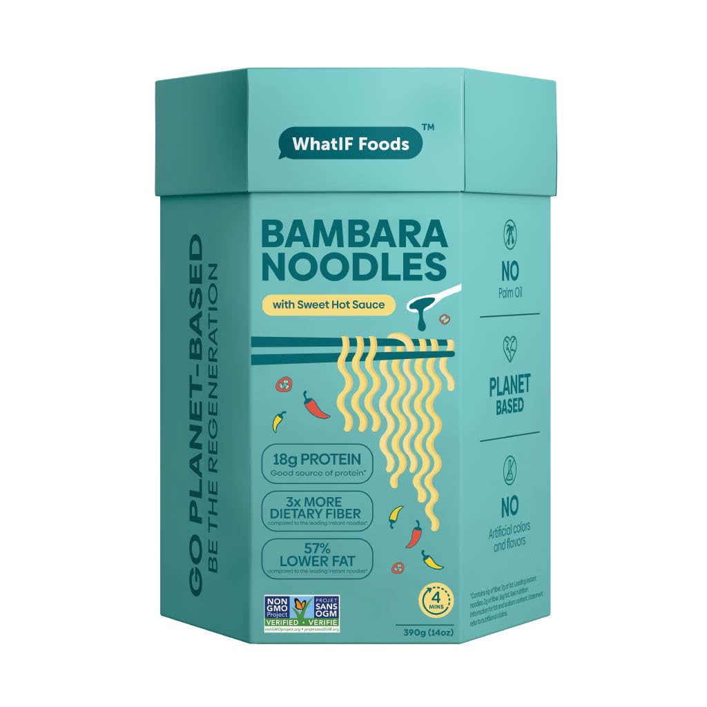 Healthy Instant Bambara Noodles - Vegan, Air Fried, High Protein (17g) & Fiber (6g) | Gluten-Free Plant-Based Ramen for Soup, Stir Fry & Wok Dishes | Sweet & Spicy Flavor | 5-Pack by WhatIF Foods | Perfect for Quick Meals, Camping & College Dorm Cooking