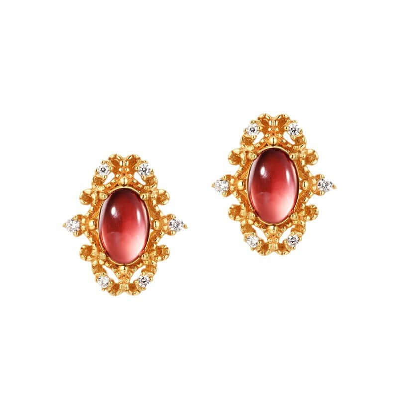 Vintage Mozambique Red Garnet Capricorn Stud Earrings for Women | Zodiac Birthstone Jewelry Gift | Perfect for Daily Wear, Parties & Special Occasions - ER6402