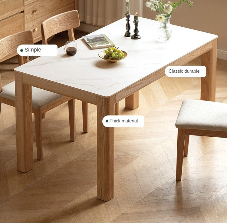 Solid Oak Wood Dining Table - Simple Modern Design for Kitchen, Dining Room & Small Spaces
