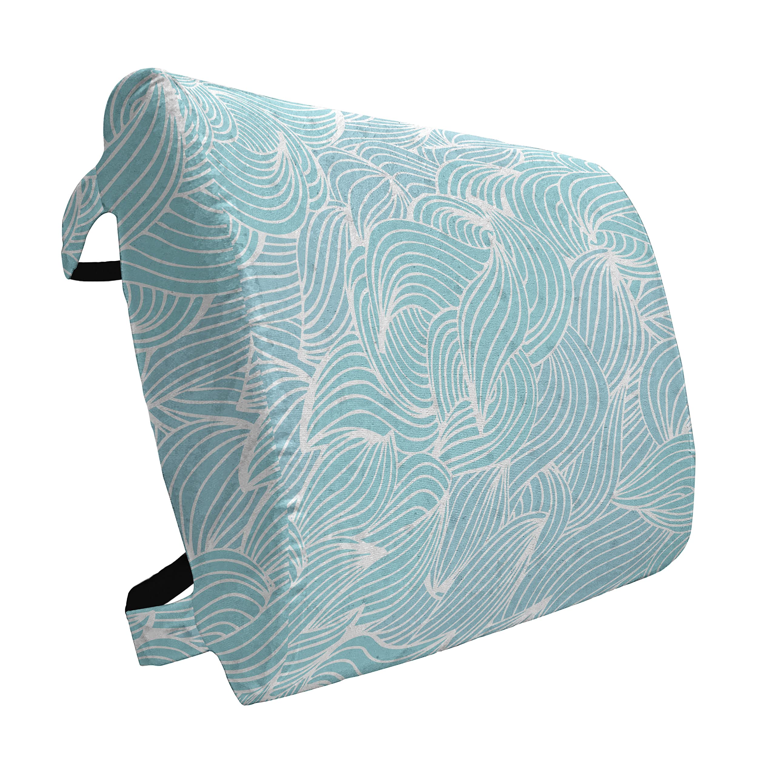 Ambesonne Abstract Lumbar Support Pillow - Ocean Wave Pattern, Hand-Drawn Swirls in Soft Blue & White | High-Density Foam for Office Chairs & Car Seats (14x13 Inches) | Perfect for Back Pain Relief & Comfort While Working or Traveling