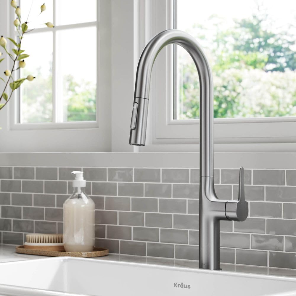 KRAUS Oletto Tall Modern Pull-Down Single Handle Kitchen Faucet - Spot Free Stainless Steel (KPF-3101SFS) | High Arc Design for Deep Sinks, Perfect for Washing Large Pots & Vegetables