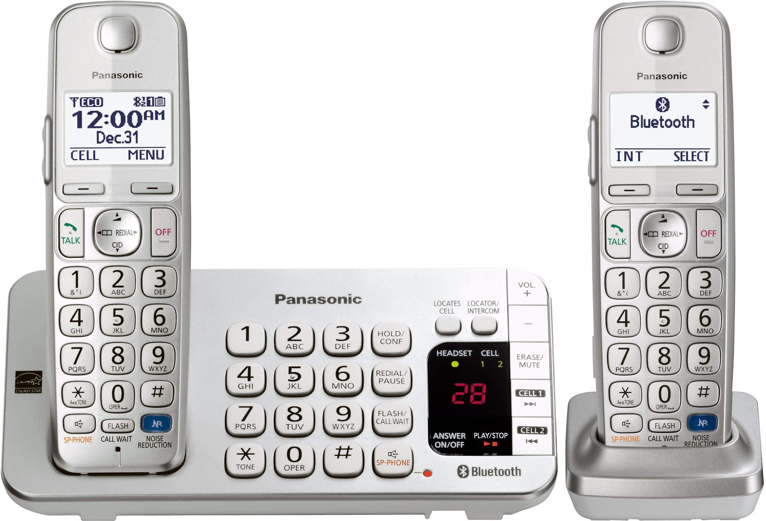 Panasonic KX-TGE275S 5-Handset Cordless Phone System with Bluetooth Link2Cell, Answering Machine & Call Blocking - Silver | Home & Office Communication Solution for Landline Calls