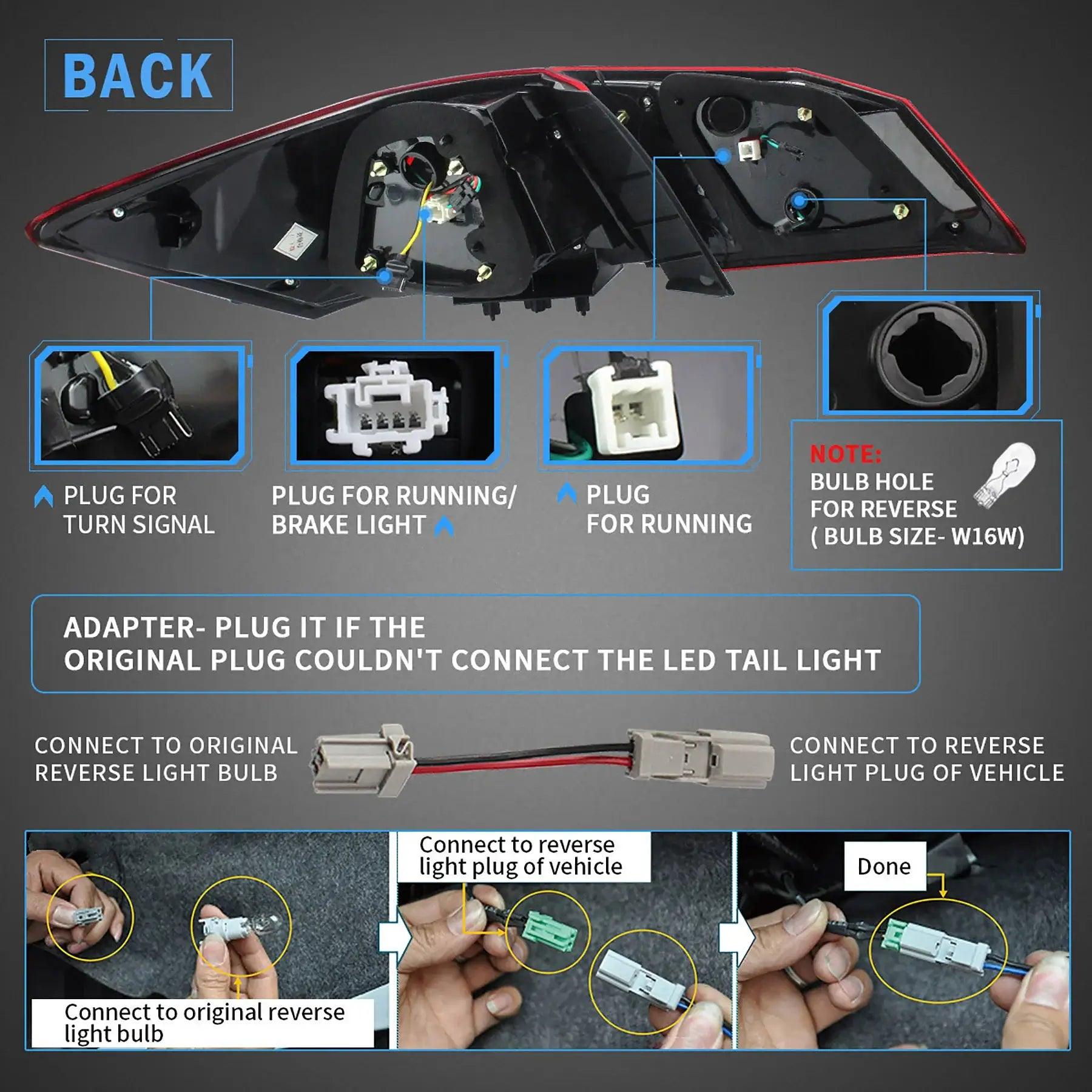 LED Tail Light Assembly with Sequential Turn Signal for 2013-2017 Honda Accord 9th Gen Sedan - Upgrade Your Car's Style & Safety for Night Driving & Custom Looks