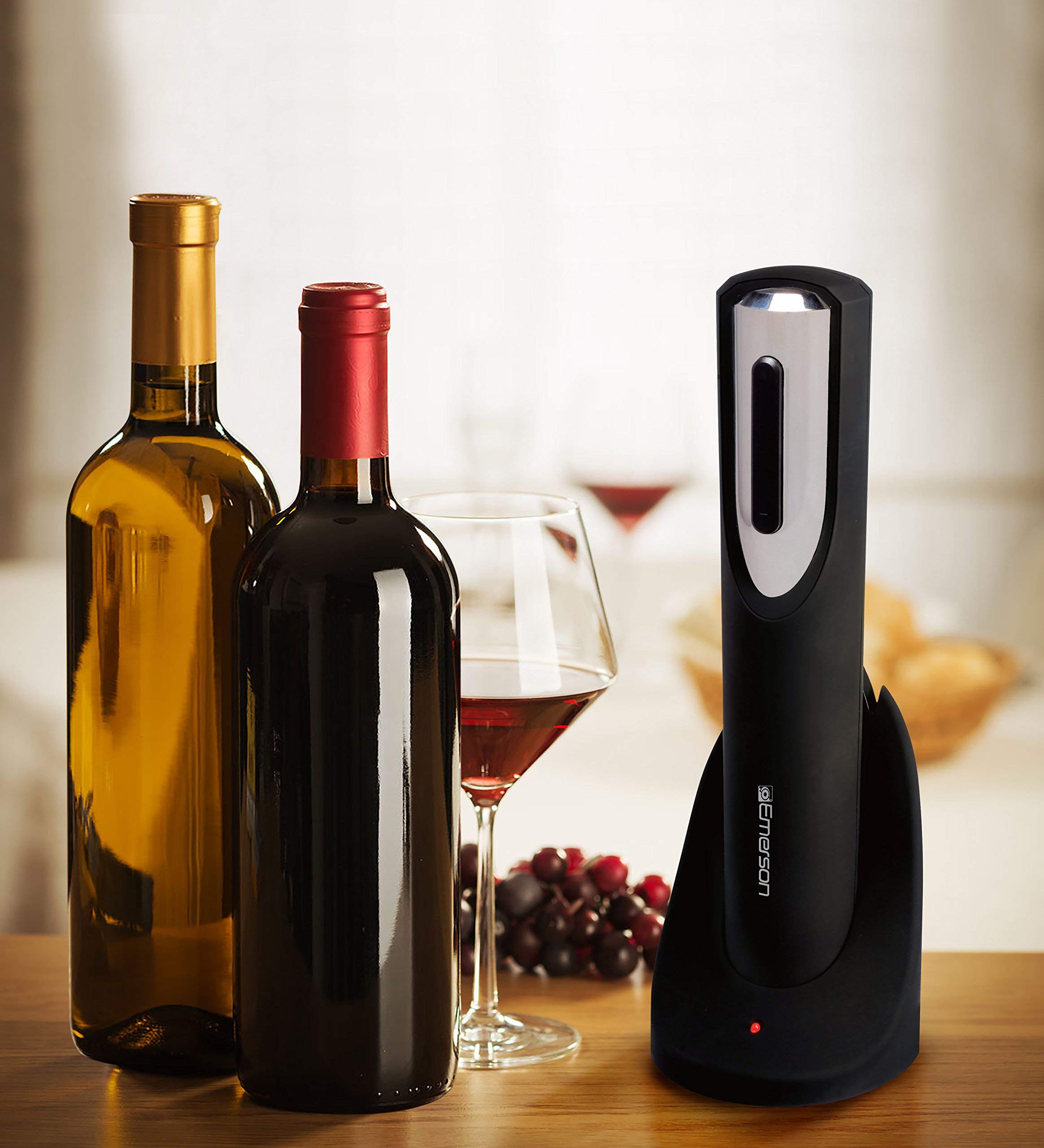 Emerson B061 Electric Wine Bottle Opener - Automatic Corkscrew with Foil Cutter, Compact 10.7