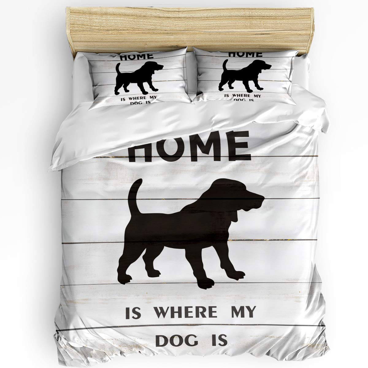 Luxury 3-Piece Dog Print Duvet Cover Set - Queen Size Wood Grain Comforter with Pillowcases for Kids & Adults | Cozy Bedroom Decor for Pet Lovers, Perfect for Home & Guest Room