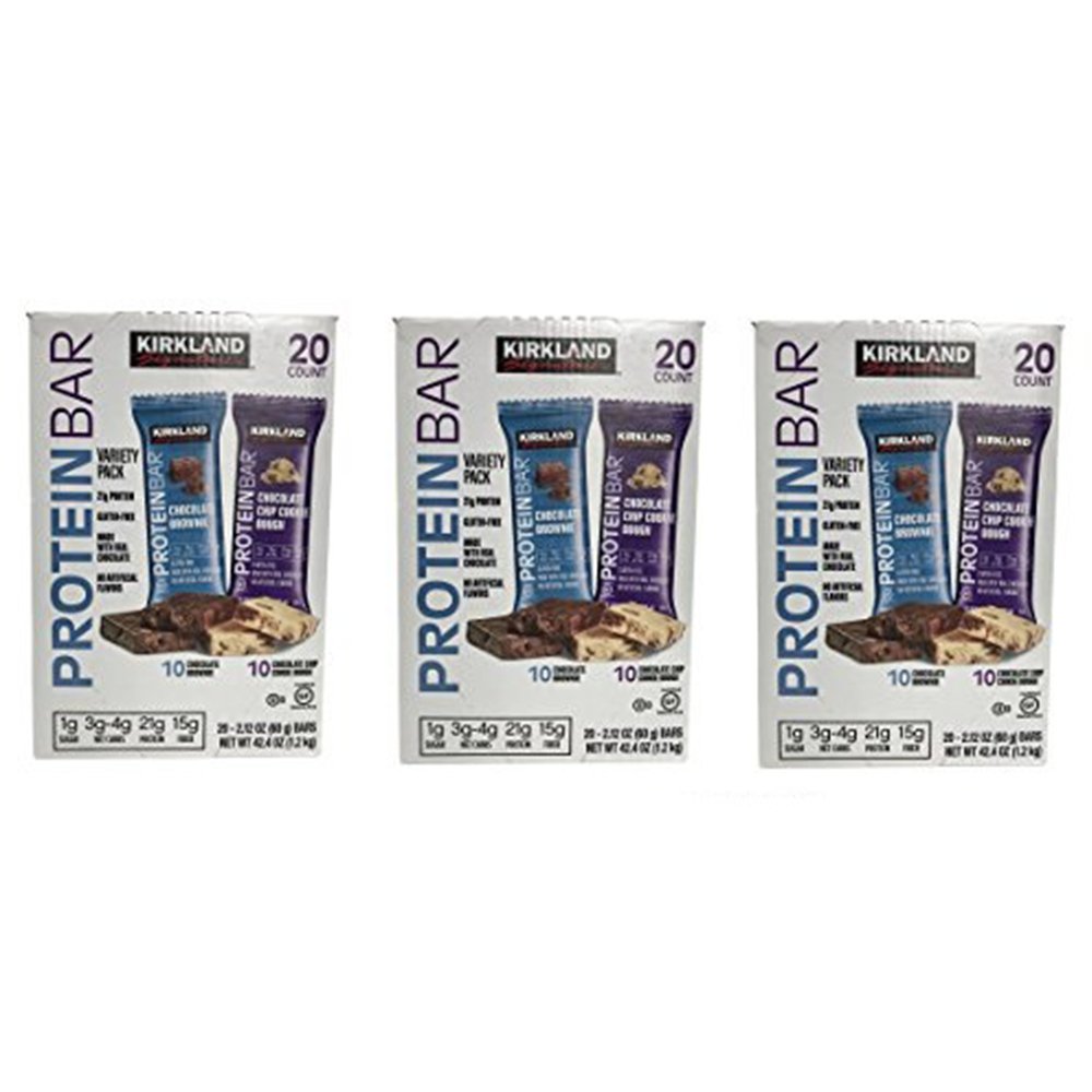 Kirkland Signature Protein Bar Energy Variety Pack - 60 Bars (3 x 20 Count) | High Protein Snack for Workout Recovery, Hiking & On-the-Go Nutrition