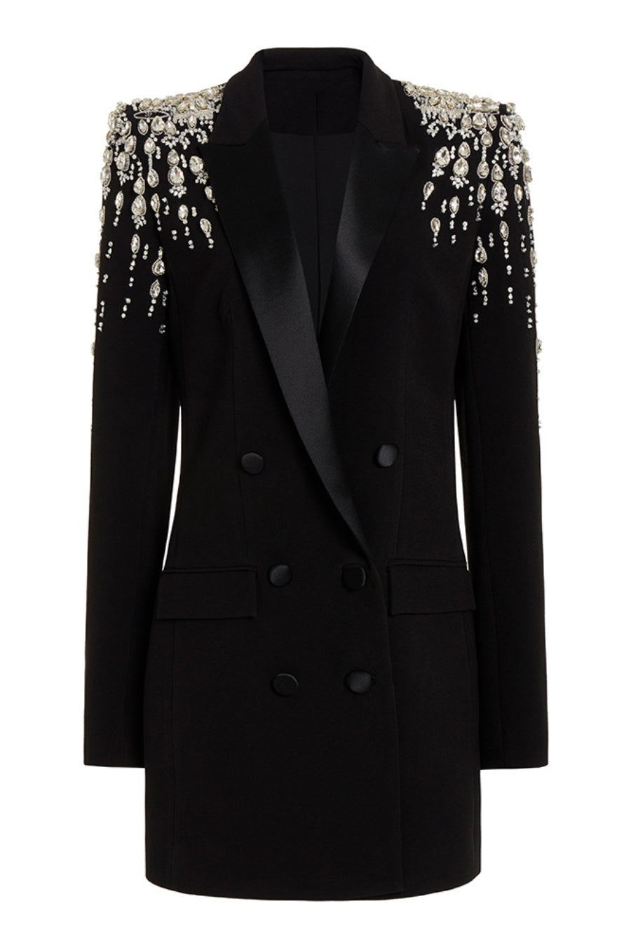 Elegant Aurora Crystal Embellished Blazer Dress for Women | Formal Office Wear & Evening Party Outfit | Perfect for Business Meetings, Weddings, and Special Occasions
