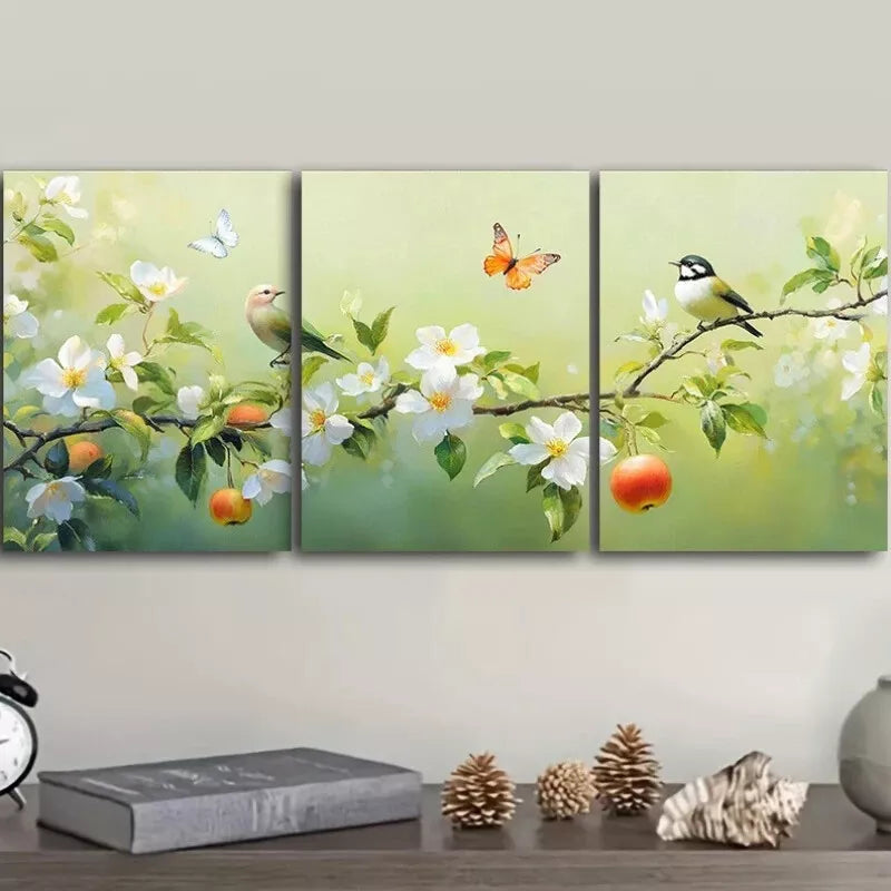 3-Piece Bird on Branch Nature Flowers Wall Art Set - Framed Canvas 40x60cm - High Quality Print - 100% Australian Made - Ready to Hang - Perfect for Living Room, Bedroom & Office Decor
