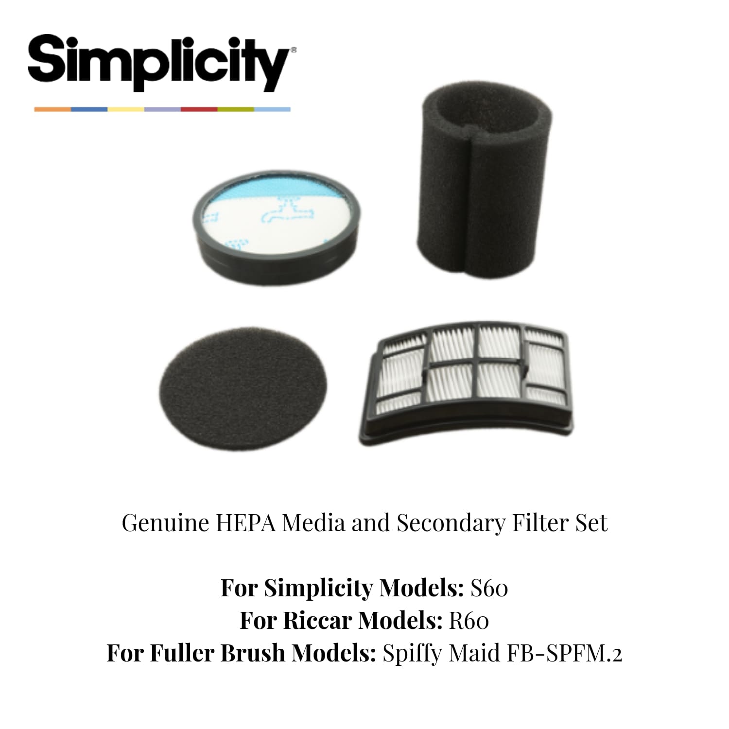 Simplicity S60 & Riccar R60 Replacement HEPA Media and Secondary Filters - Compatible with Vacuum Cleaners, Improves Air Quality for Allergy Relief
