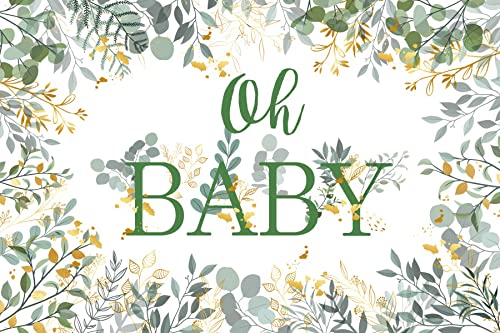 Yeele 5x4ft Baby Shower Backdrop - Green 'Oh Baby' Banner with Yellow Eucalyptus Leaves for Nursery Decor, Gender Reveal Party, Cake Table & Photo Booth Background - Perfect for Baby Showers, Birthdays & Maternity Photoshoots