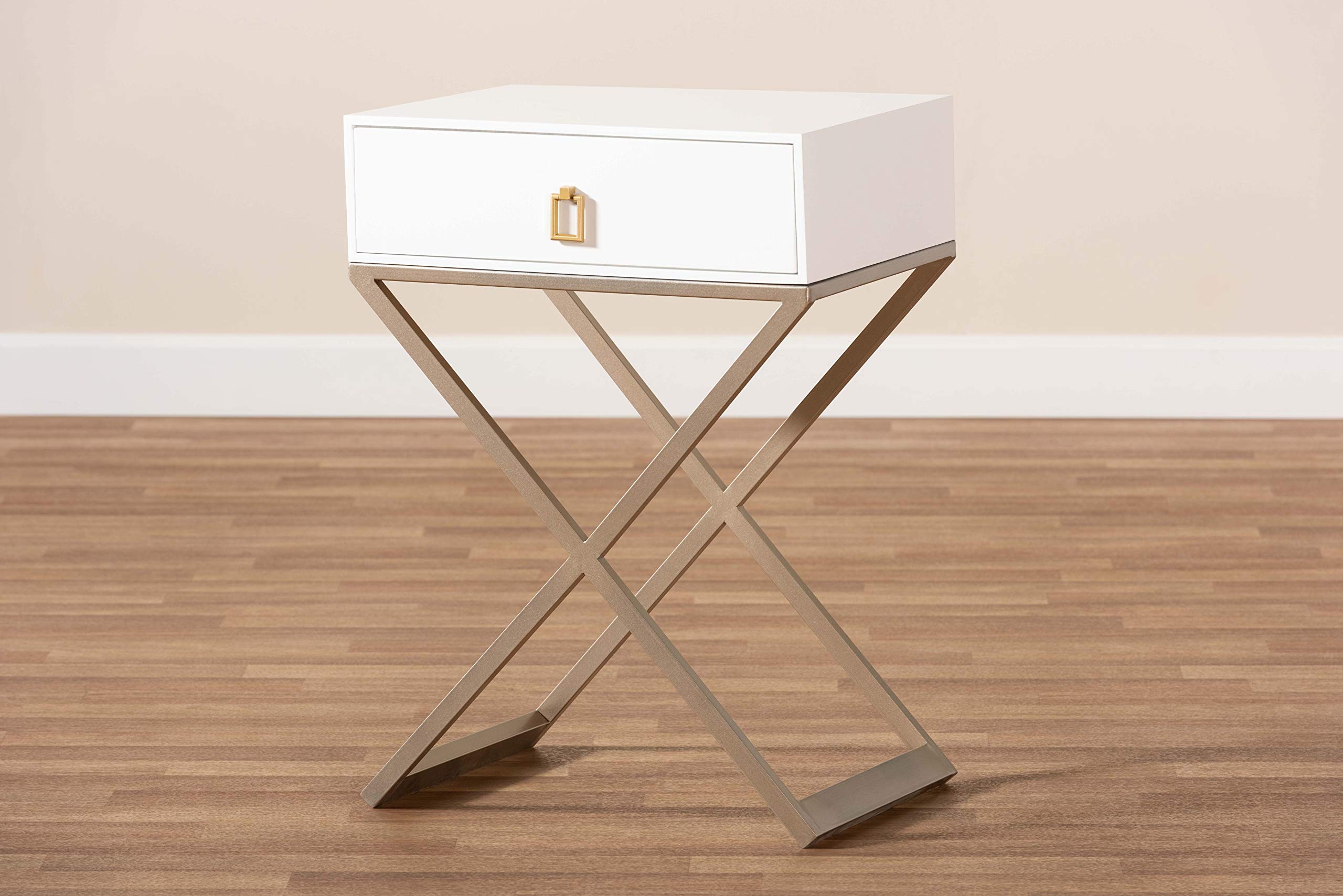 Baxton Studio Modern Nightstand - White, Brass & Gold Finish Bedside Table for Bedroom, Living Room & Guest Room - Stylish & Functional Storage Solution