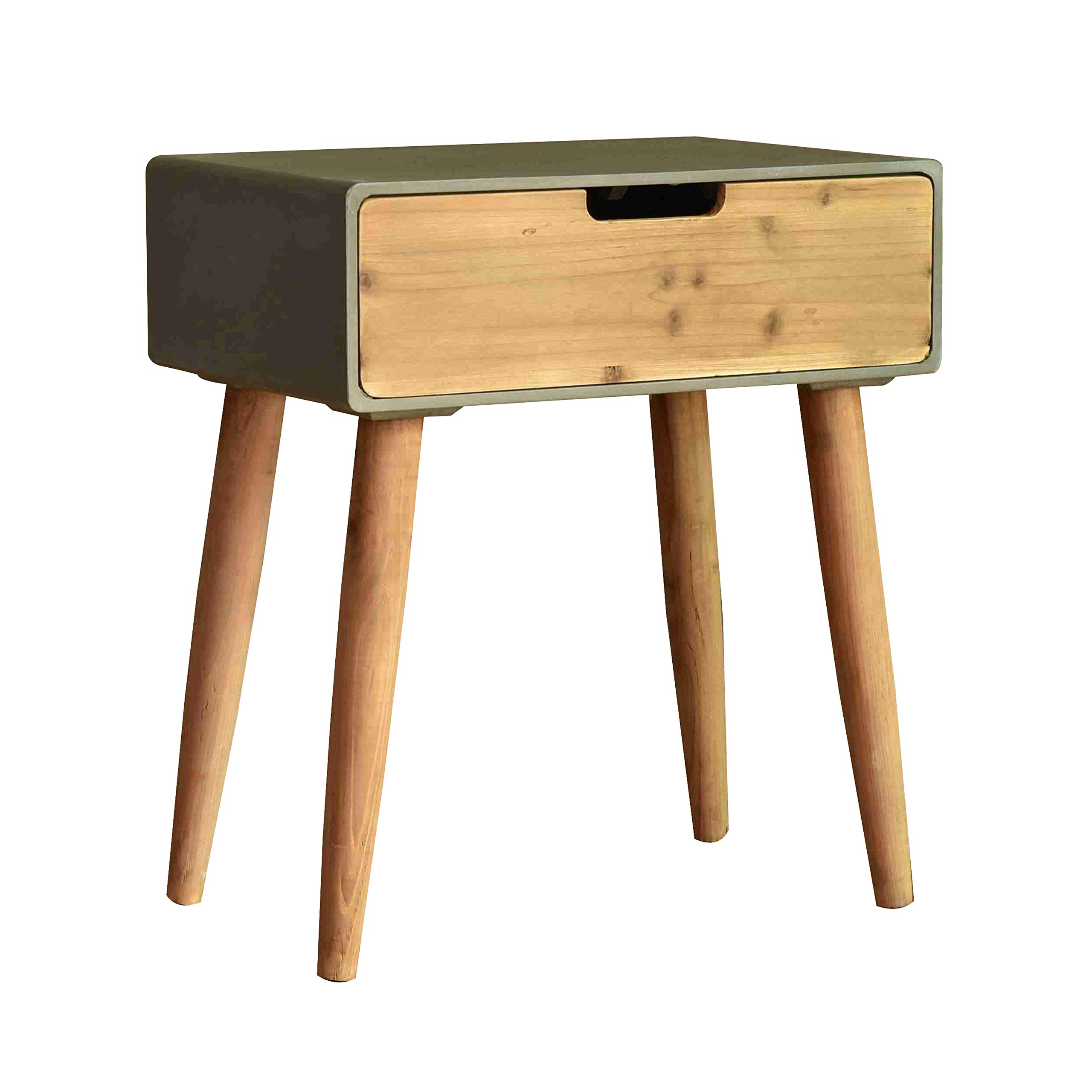 Benjara Wooden Side Table with Tapered Legs & Single Drawer - Gray & Brown End Table for Living Room, Bedroom, or Office - Modern Nightstand with Storage
