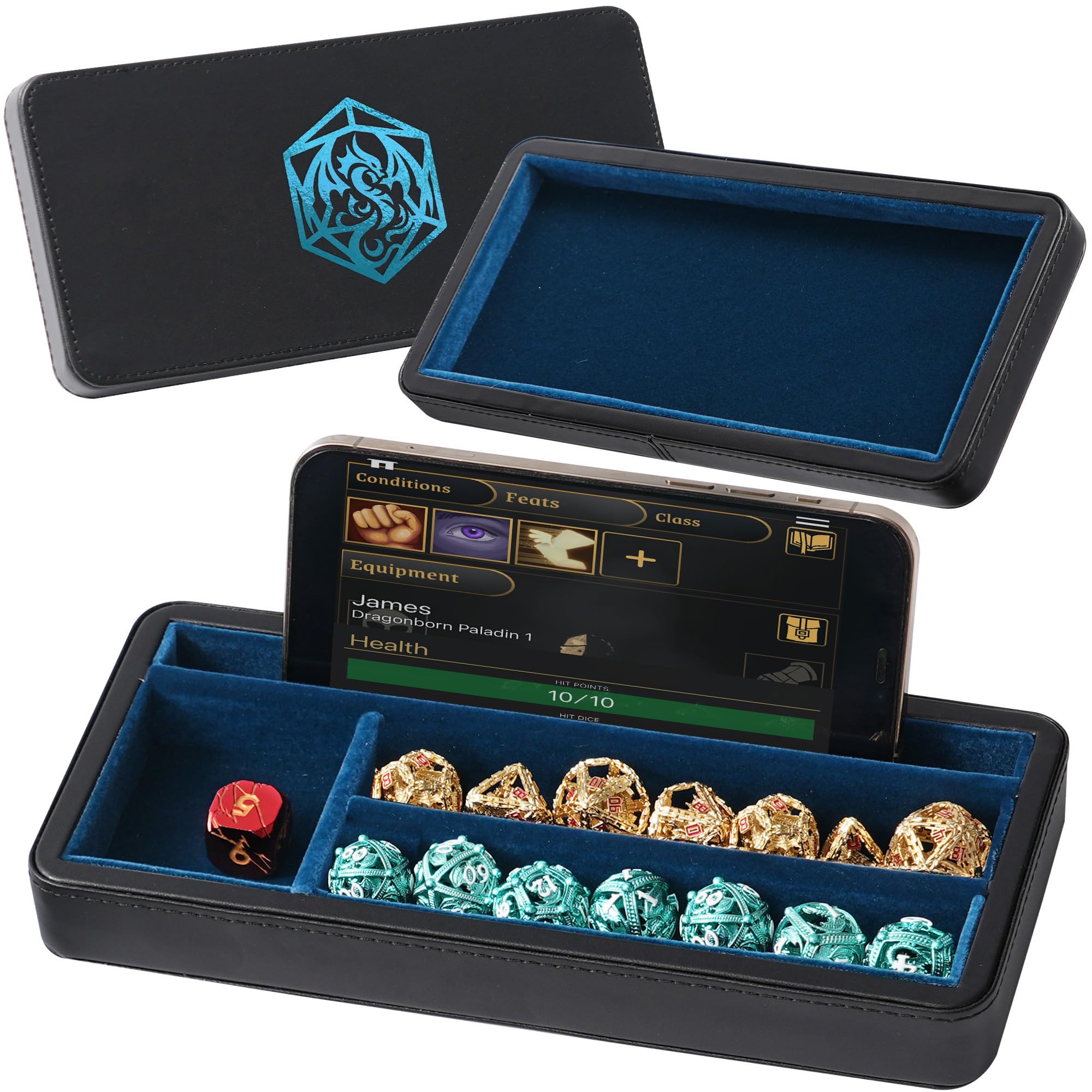 Premium Sanctum Dice Box for DND - Magnetic Lid Felt-Lined Storage Case with Dice Tray, Phone/Pen Slot - Perfect for D&D, RPG Games & Tabletop Miniatures - Organize Your Gaming Accessories in Style
