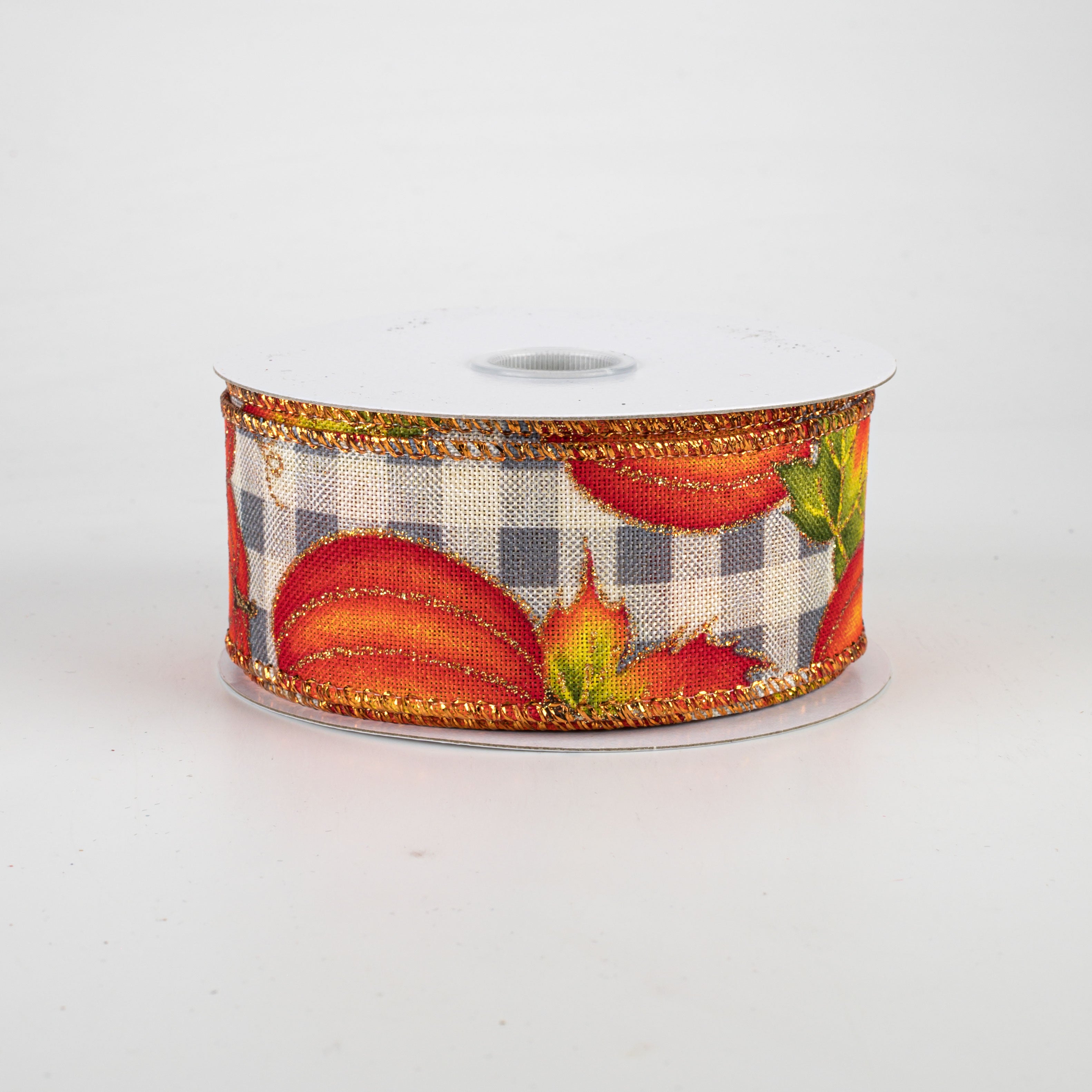 1.5 Inch Glitter Pumpkin Check Ribbon - Grey & Cream (10 Yards) for Fall Decorations, Gift Wrapping, and DIY Crafts