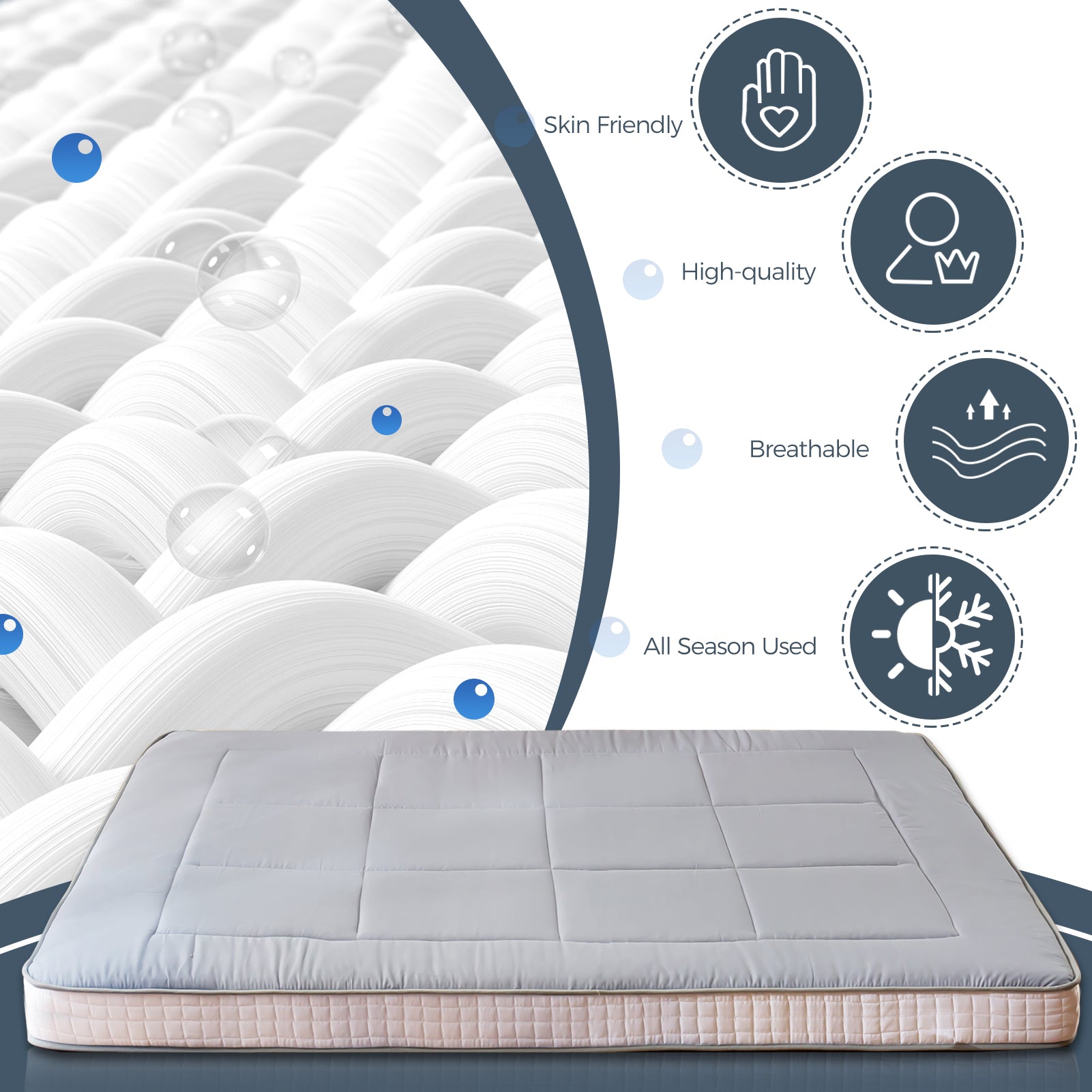 MAXYOYO 6-Inch Extra Thick Floor Futon Mattress - Square Quilting Design, Grey - Perfect for Guest Beds, Dorm Rooms & Small Spaces