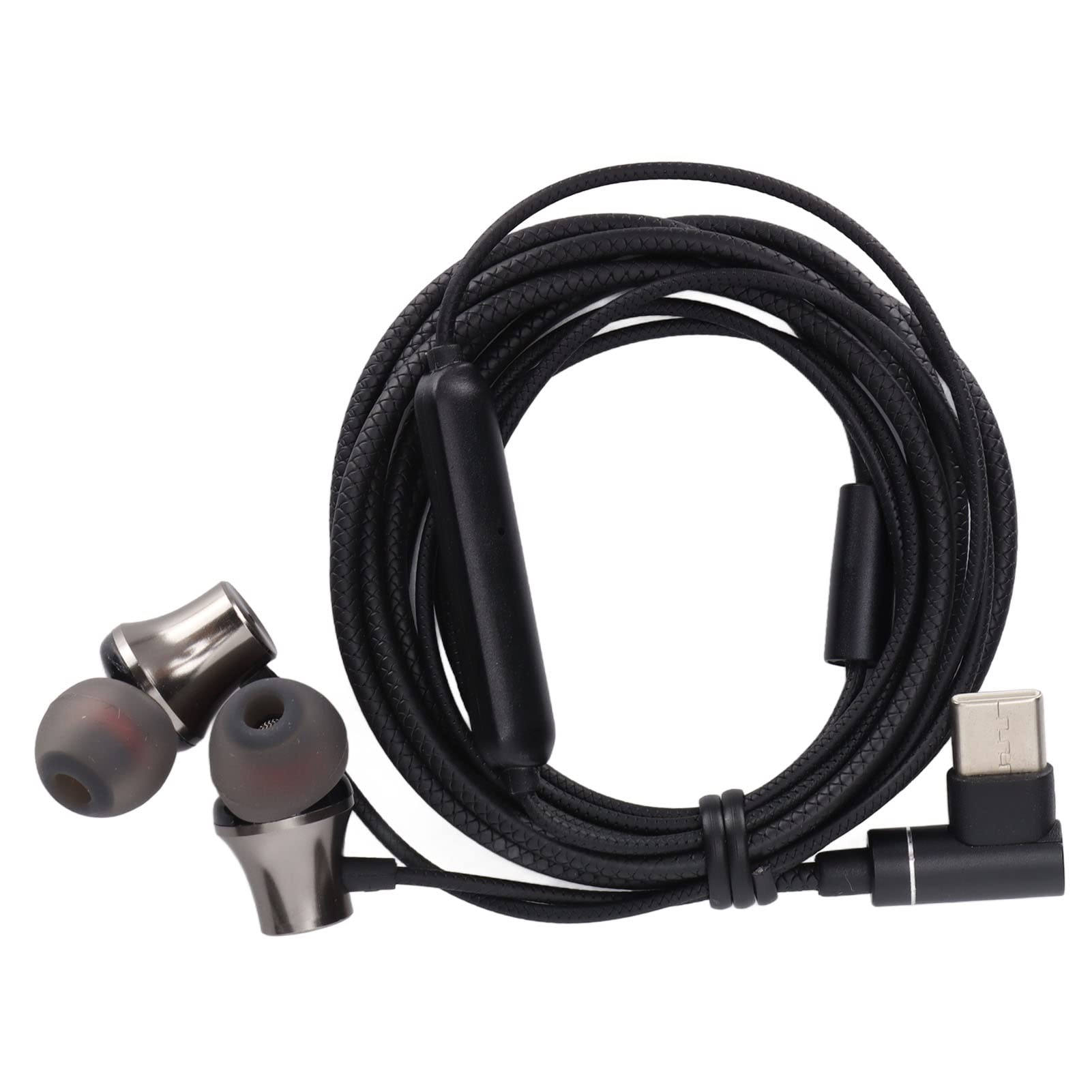 Premium Noise Cancelling Wired Earbuds with Microphone - Heavy Bass Stereo In-Ear Headphones for Smartphones & Laptops (Type-C/3.5mm, Elbow Design, Black) | Perfect for Commuting, Gaming & Office Work