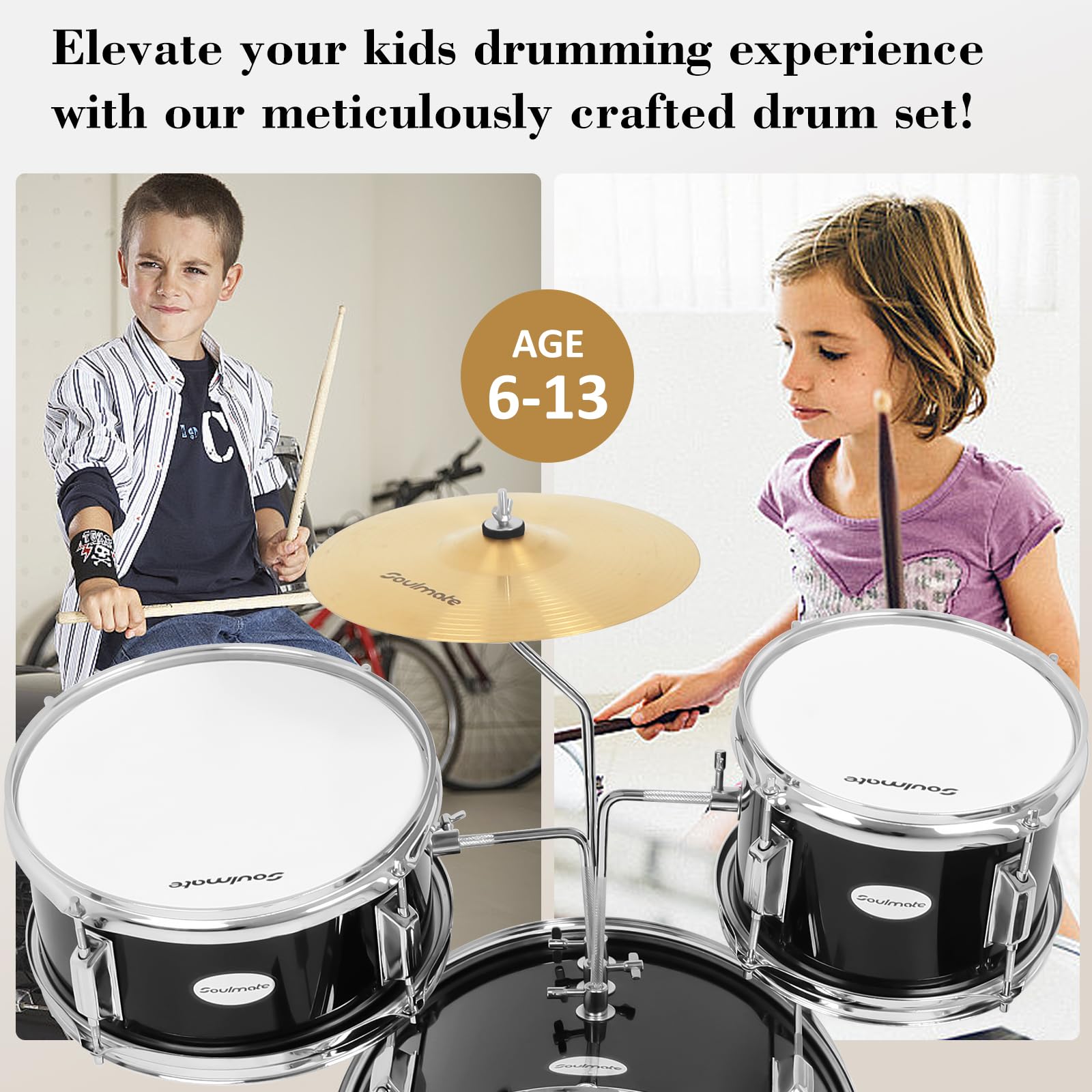 14 Inch Kids Drum Set - 3 Piece Beginner Drum Kit with Adjustable Throne, Cymbal Pedal & Drumsticks | Perfect for Boys & Girls Learning Music | Ideal for Home Practice, Birthday Gifts & Classroom Performances
