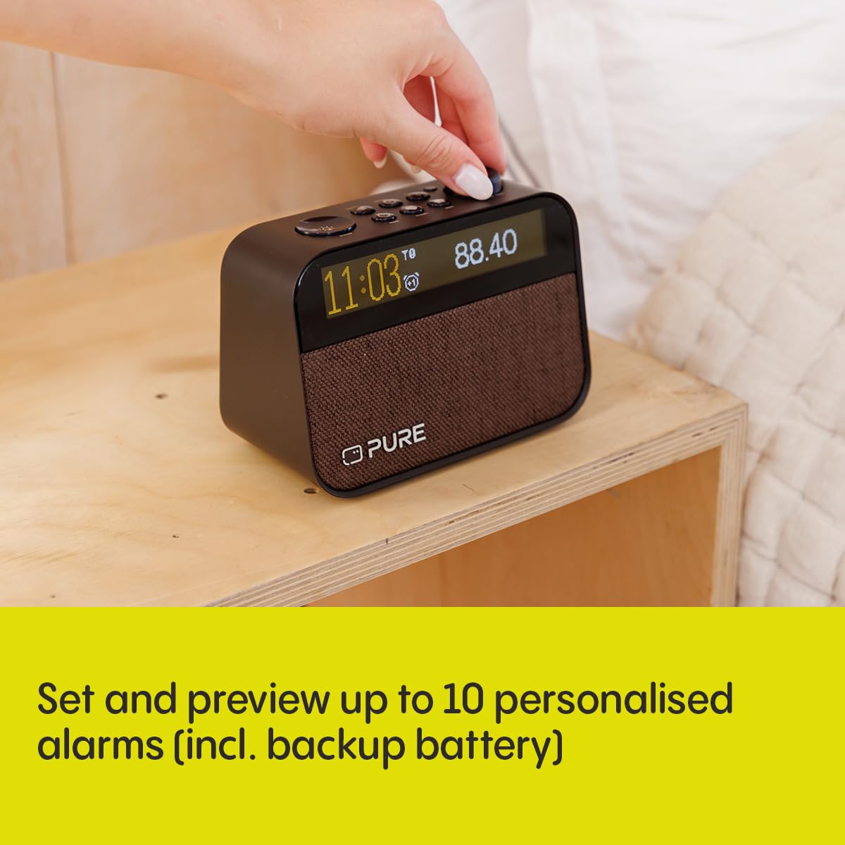 Pure Moment Alarm Clock Radio with Wake-Up Light, Bluetooth Speaker & White Noise Machine - Crystal Clear Sound, Coffee Brown Finish - Perfect for Bedroom, Office, and Meditation Spaces