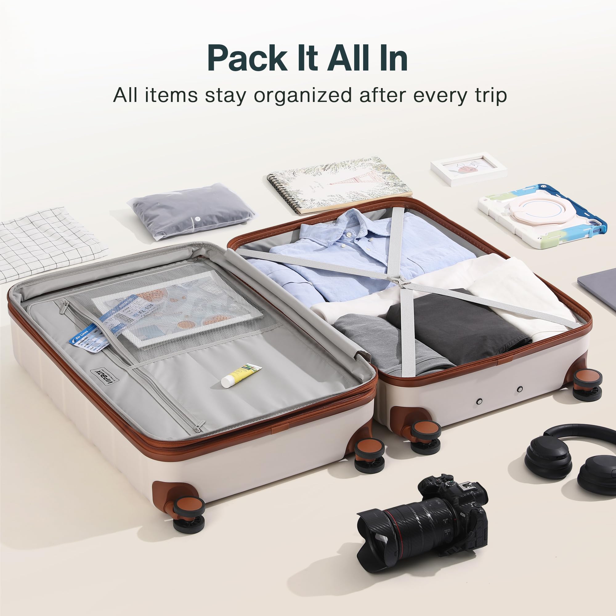 3-Piece Hardside Luggage Set with TSA Lock & Spinner Wheels - Expandable Ultra Durable Polycarbonate Lightweight Carry-On Suitcase for Travel (Elegant White) | Perfect for Business Trips, Family Vacations & International Travel